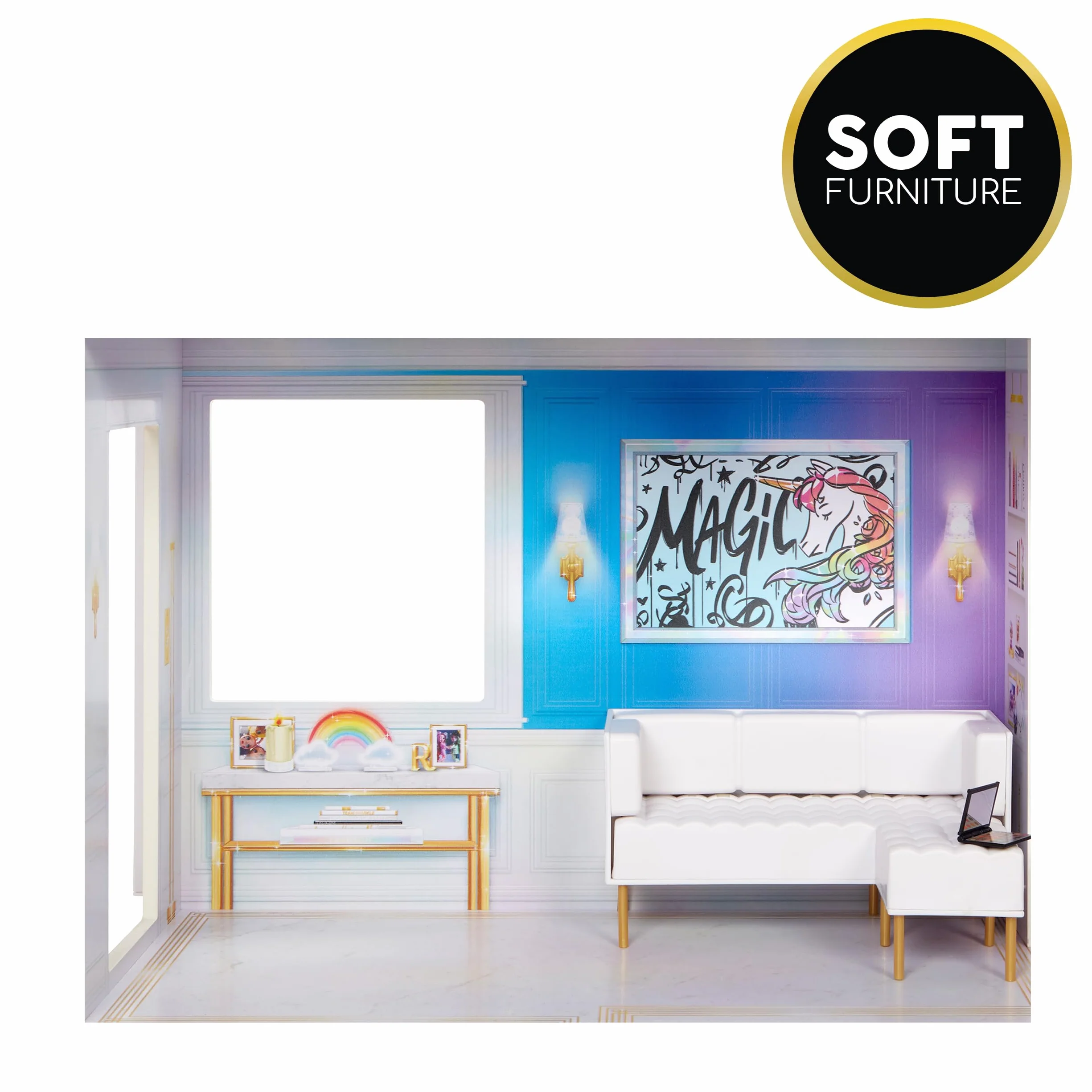 Rainbow High Townhouse - 3-Piętrowy Drewniany Domek dla Lalek z 5 Kolorowymi Pokojami i Patio na Dachu - w Pełni Umeblowany Dom Mody z Windą i Akcesoriami do Zabawy - dla Dzieci od 4 do 12 Lat