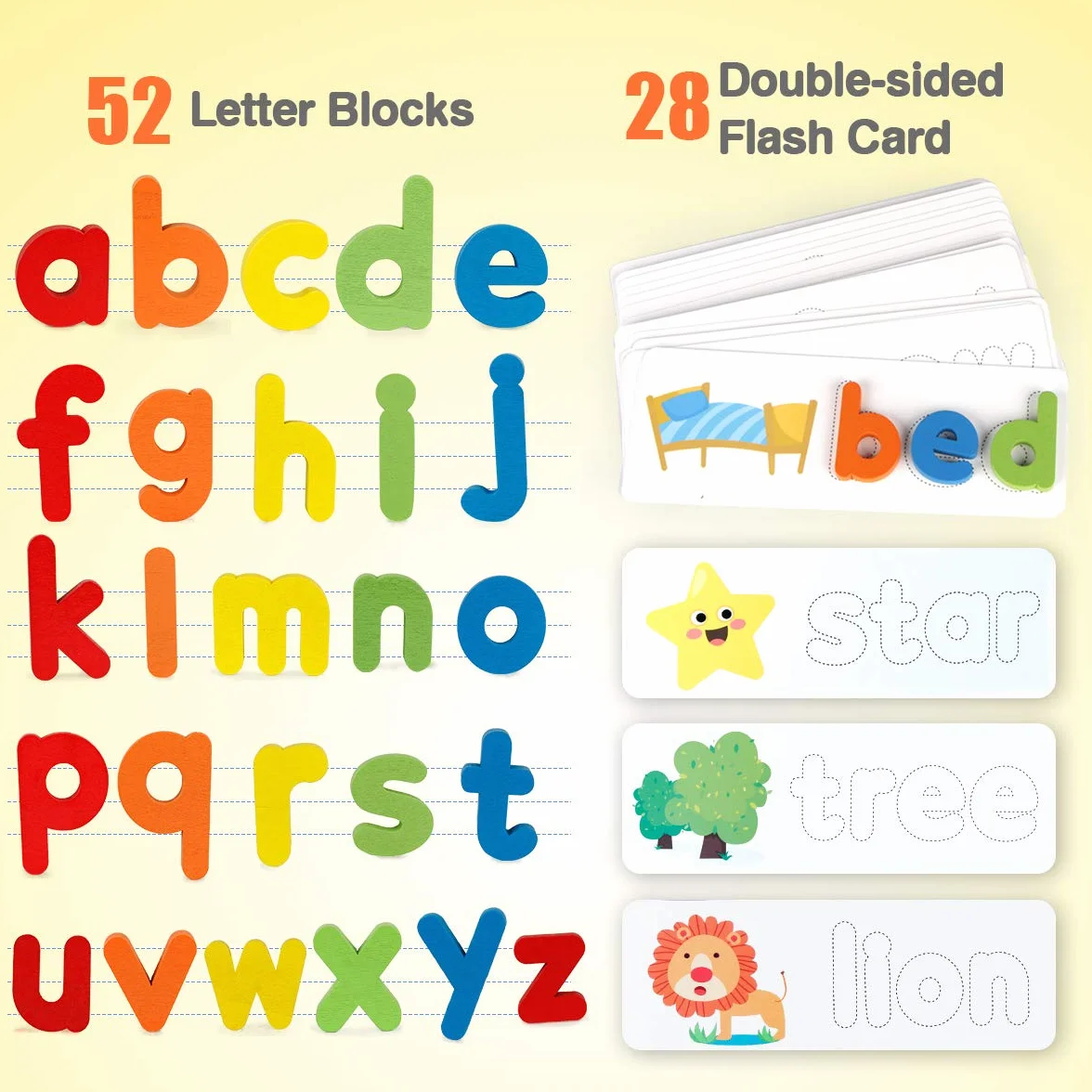 Coogam Drewniane Karty Flash ABC Alfabet Gra Edukacyjna STEM Dla Małych Dzieci