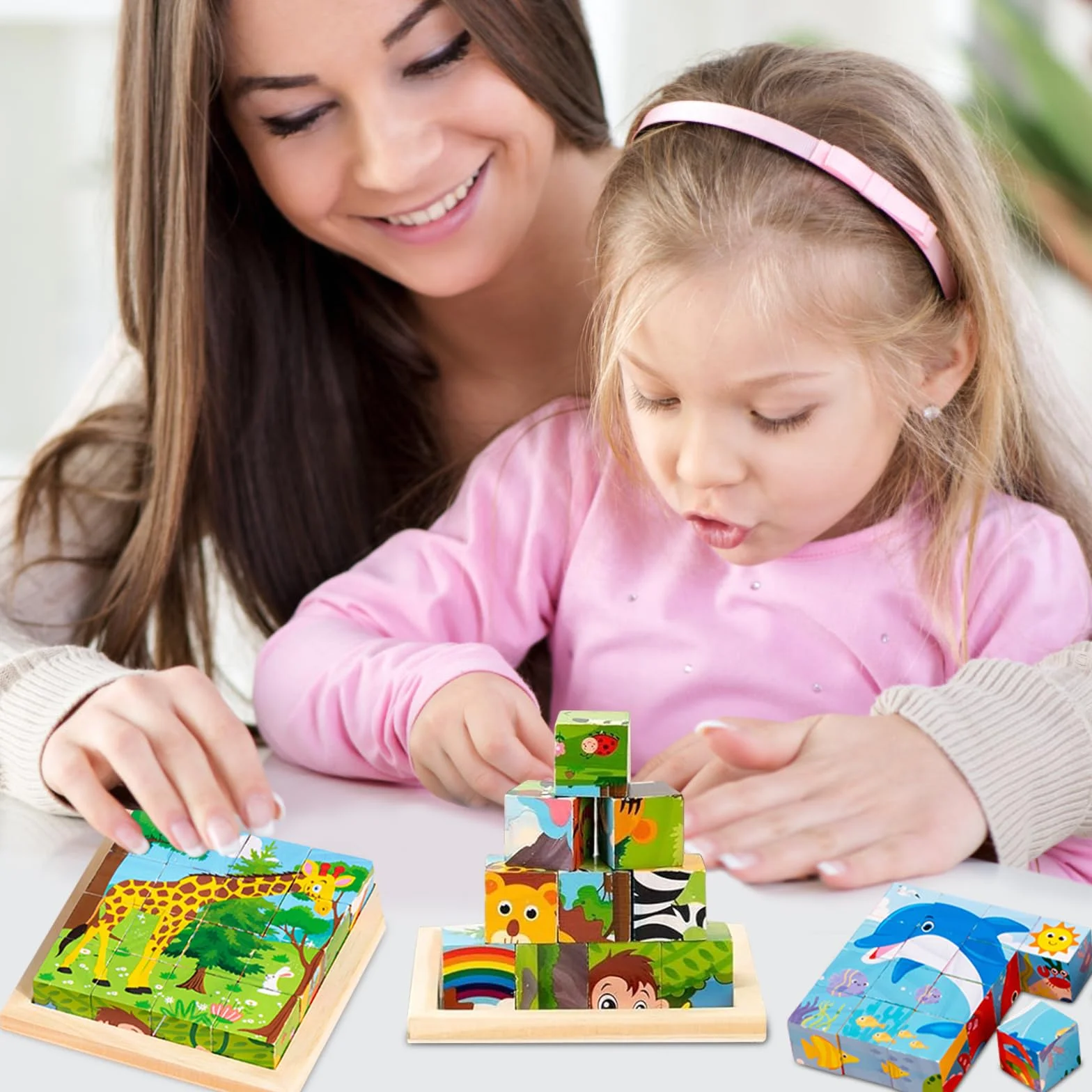 Montessori puzzle drewniane 3D 6 w 1 edukacyjna zabawka dla dzieci od 1 lat