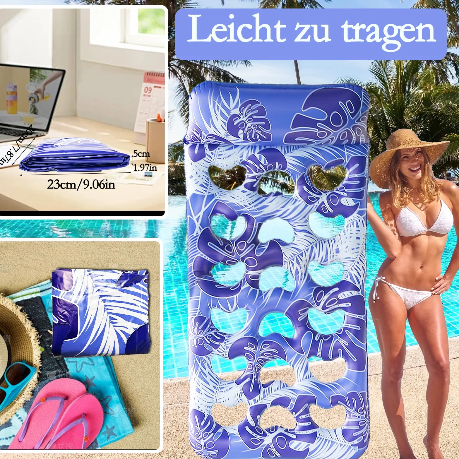 Pływający nadmuchiwany hamak 180 x 90 cm, hamak basenowy nadmuchiwany basen nadmuchiwane łóżko pływające nadmuchiwane maty z otworami na plażę basen lato impreza