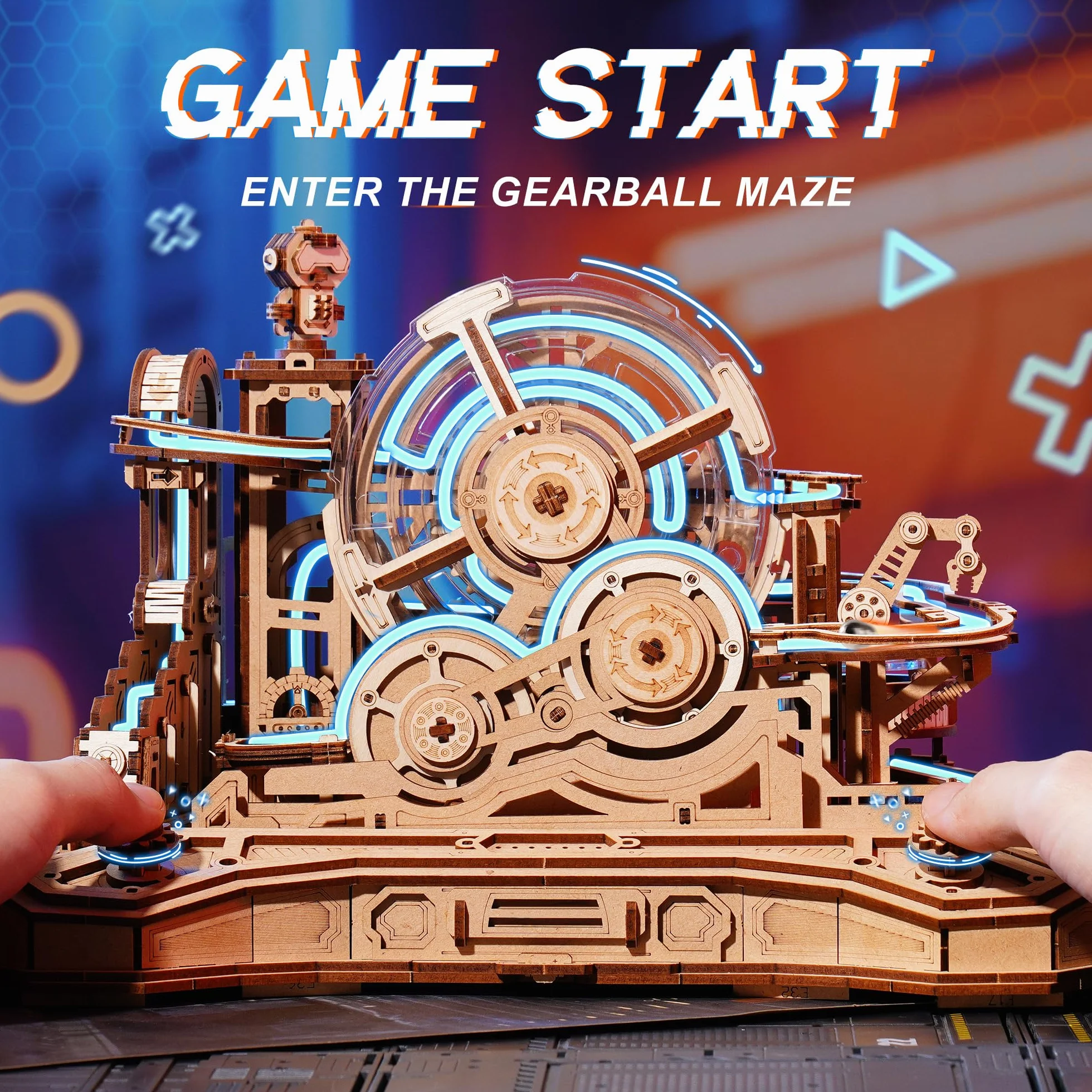 ROBOTIME Drewniane puzzle 3D Gear Ball Challenge - mechaniczny zestaw modeli labiryntu dla dorosłych i nastolatków, 653 szt. zabawka prezent STEM, projekt kontrolera do gier, EGC01