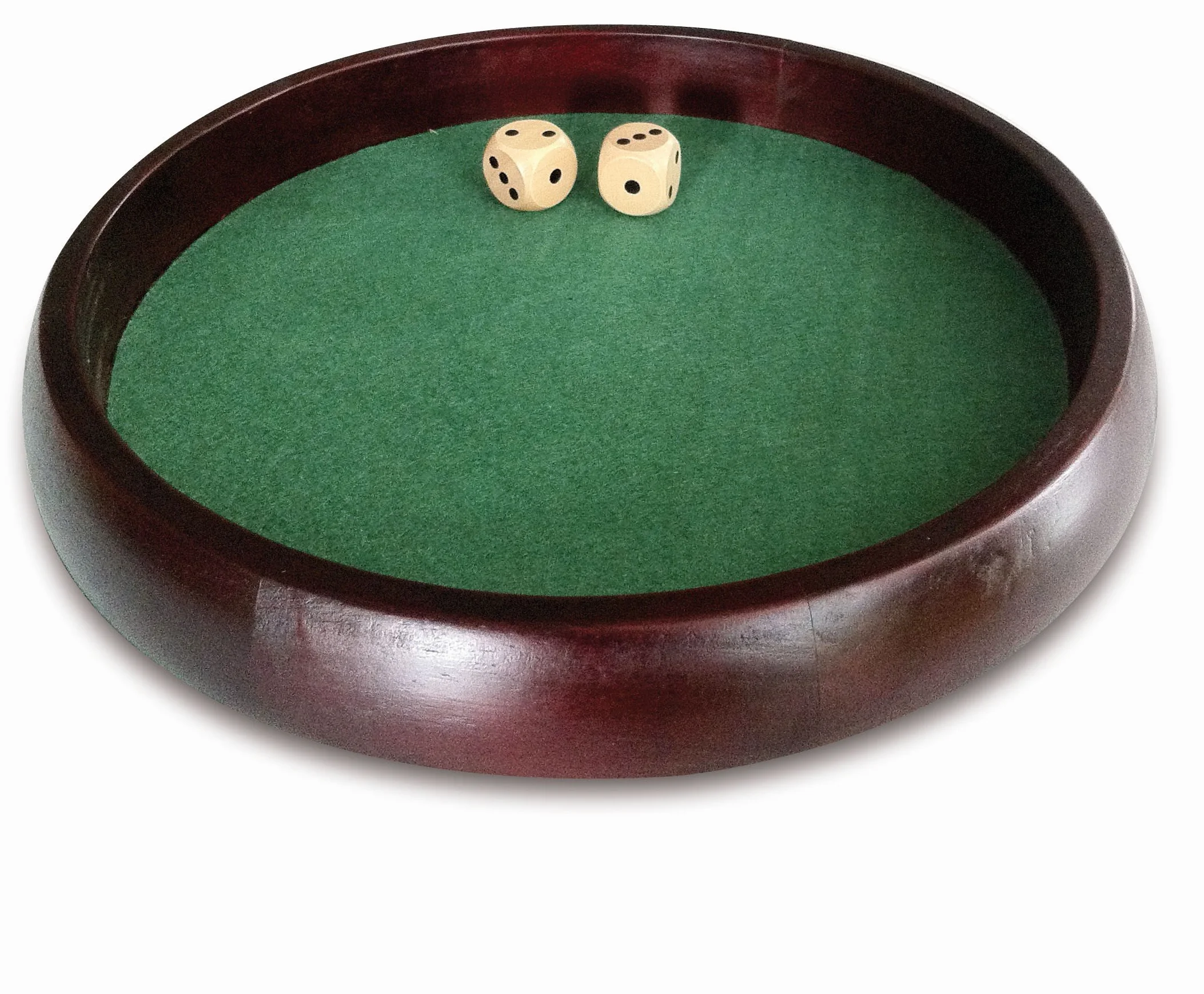 Engelhart – 300807 – Taca pokerowa – kauczukowe drewno – zielony filc – 34 cm średnicy – 2 kości drewniane – gra rodzinna