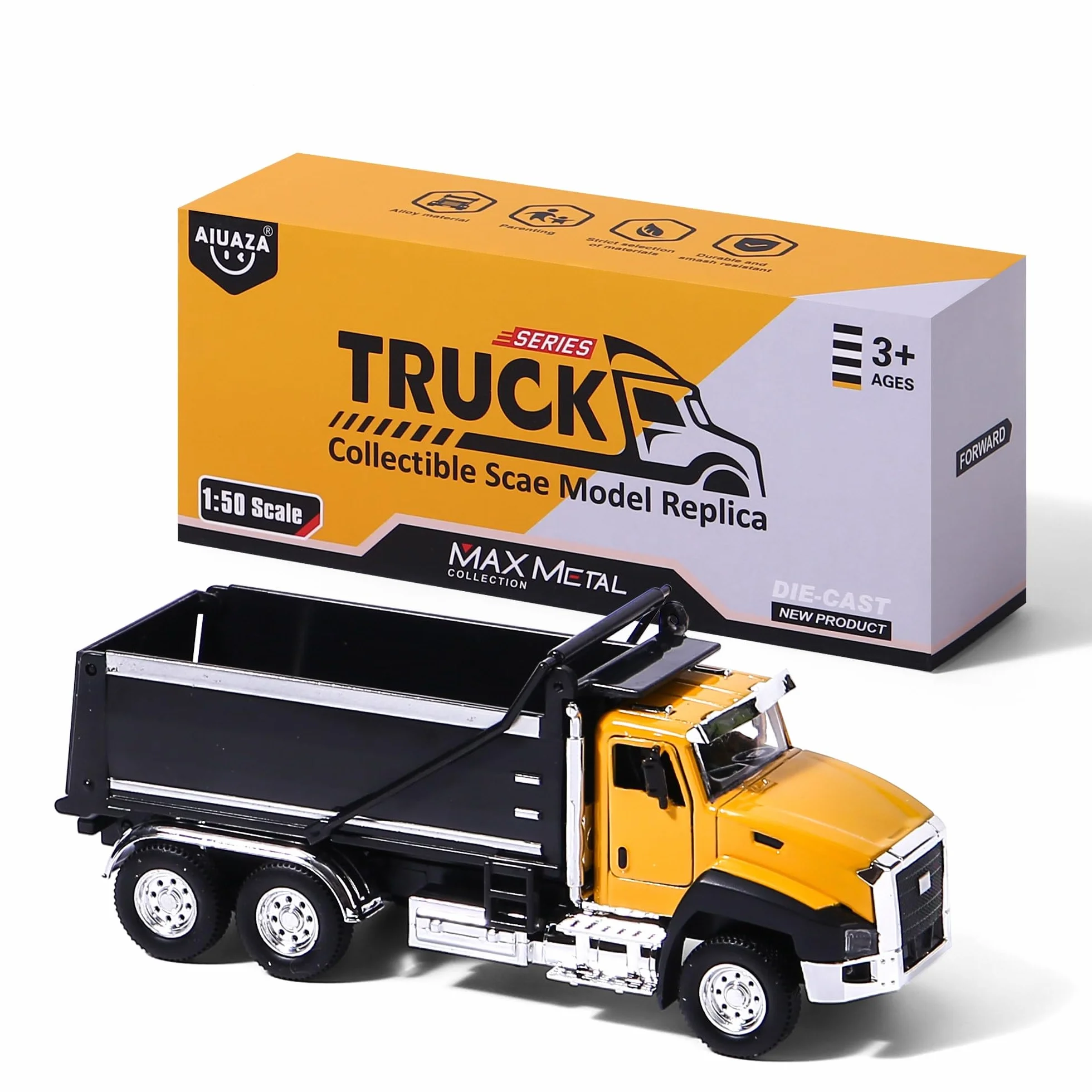 AIUAZA 1/50 Ratio die-Casting Engineering Construction Vehicle, Mixer Truck, Alloy Collection Model Car, Boy's Door Opening Pull Back Car Toy (Dump Truck)