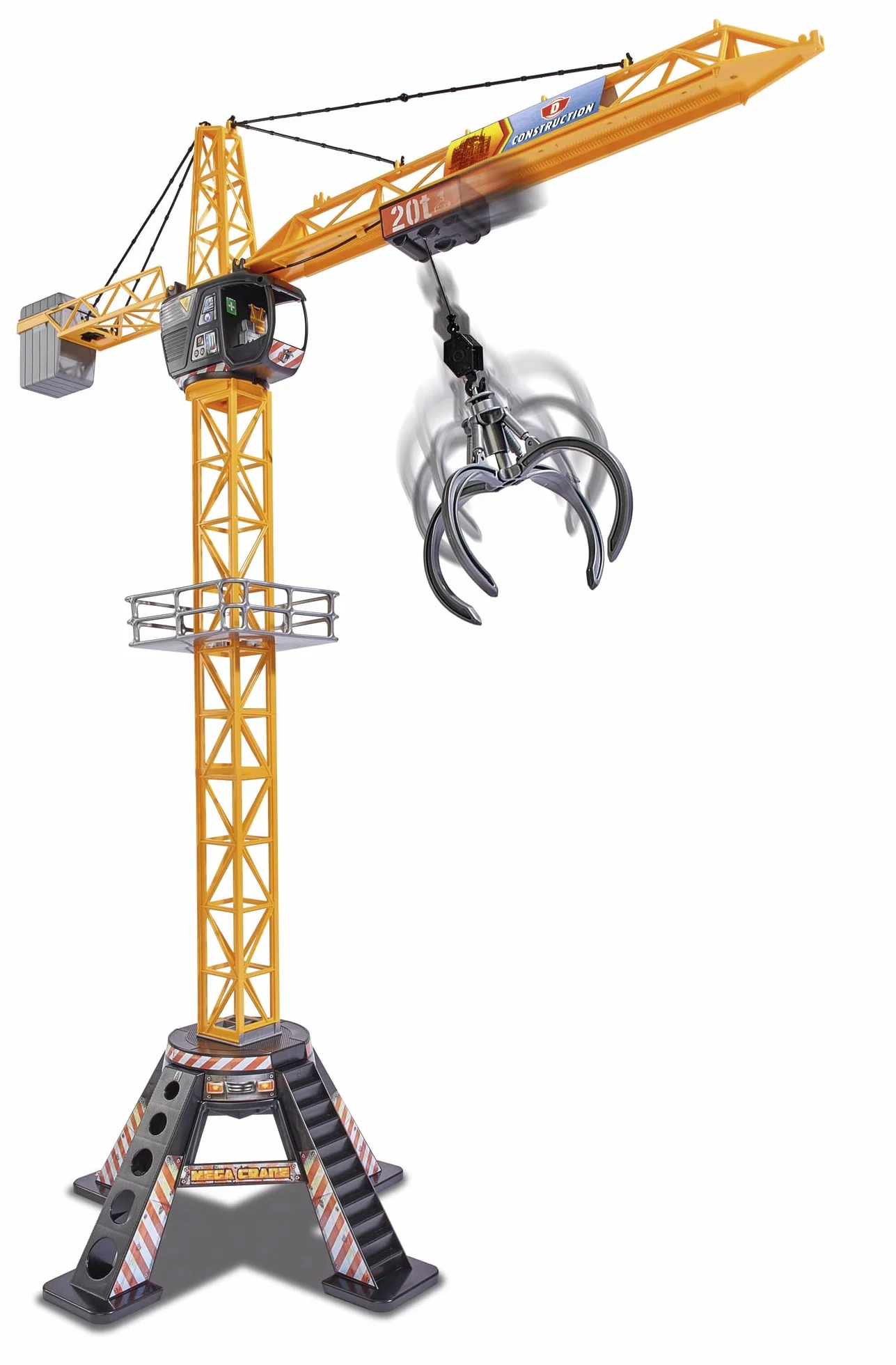 Dickie Toys 203462412 MEGA CRANE Zabawkowy Dźwig zdalnie sterowany z pilotem kablowym, obrotowa kabina i wózek obraca się o 360 stopni, wysokość 120 cm, żuraw przeznaczony dla dzieci od 4 lat