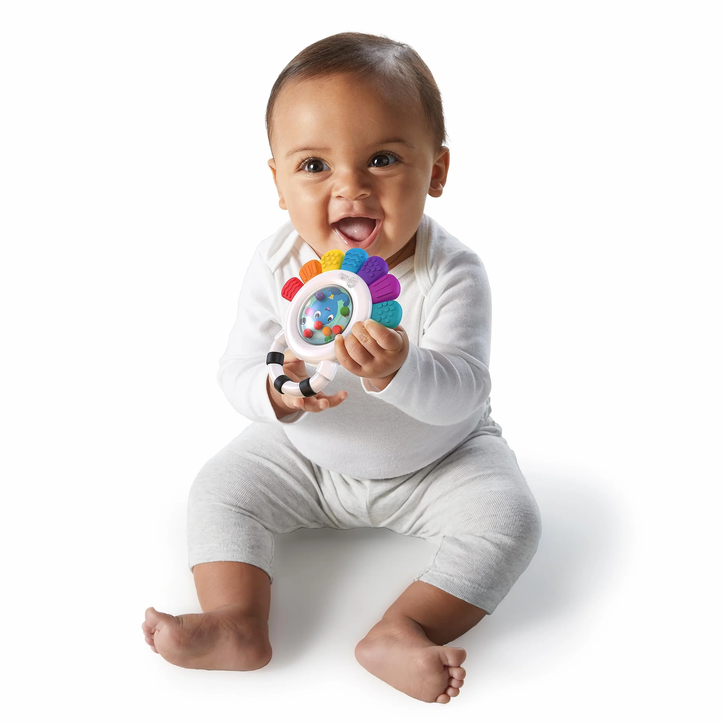 Baby Einstein Outstanding opus, sensoryczna grzechotka i gryzak w kształcie ośmiornicy, nie zawiera BPA, chłodząca, wspomaga wzrok, słuch i uczucie, 12487, wielokolorowa
