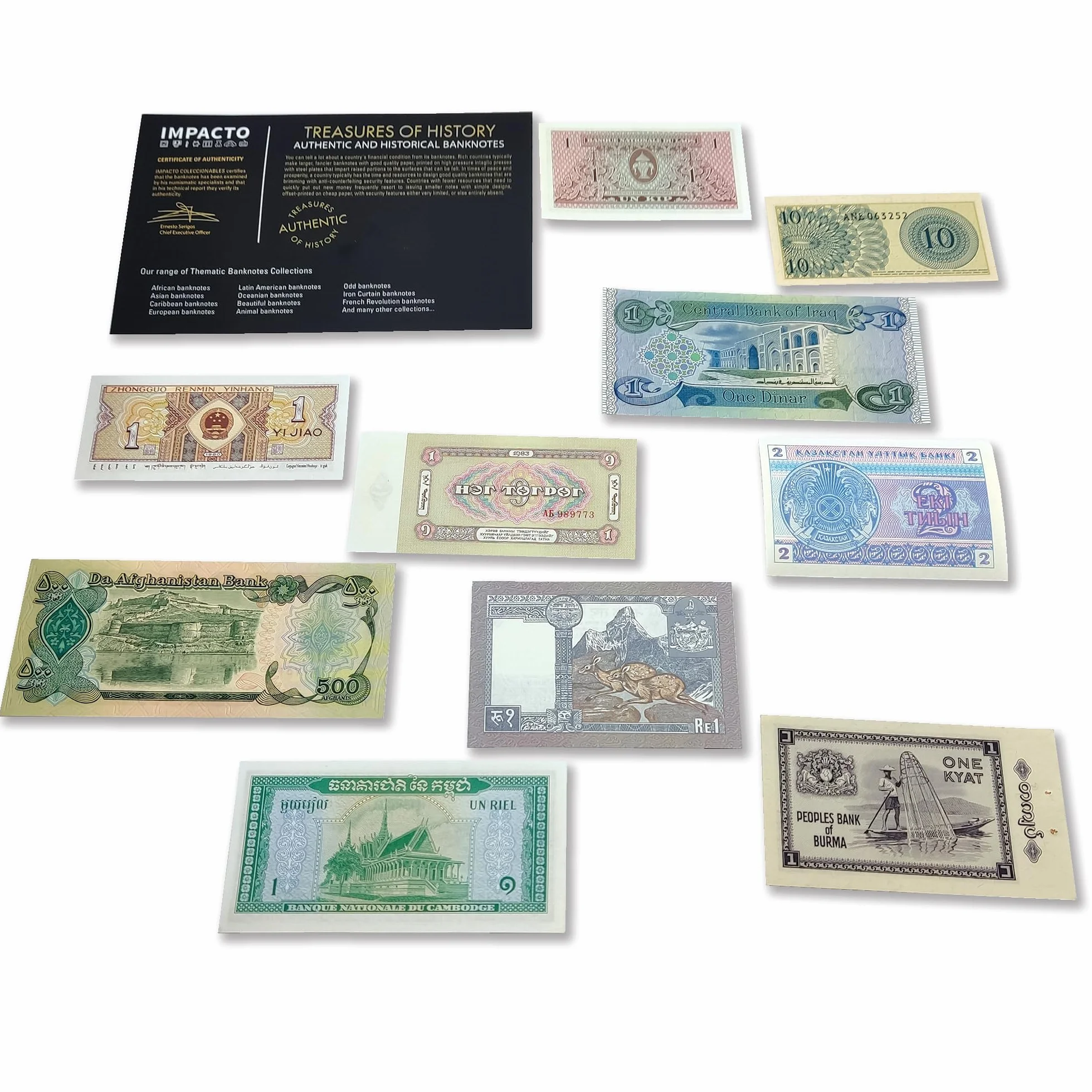 World Paper Money: 14 banknotów z Azji – podnieś swoją kolekcję walut obcych za pomocą starych banknotów i uzupełnij swój album przedmiotów kolekcjonerskich. Certyfikat autentyczności w zestawie.