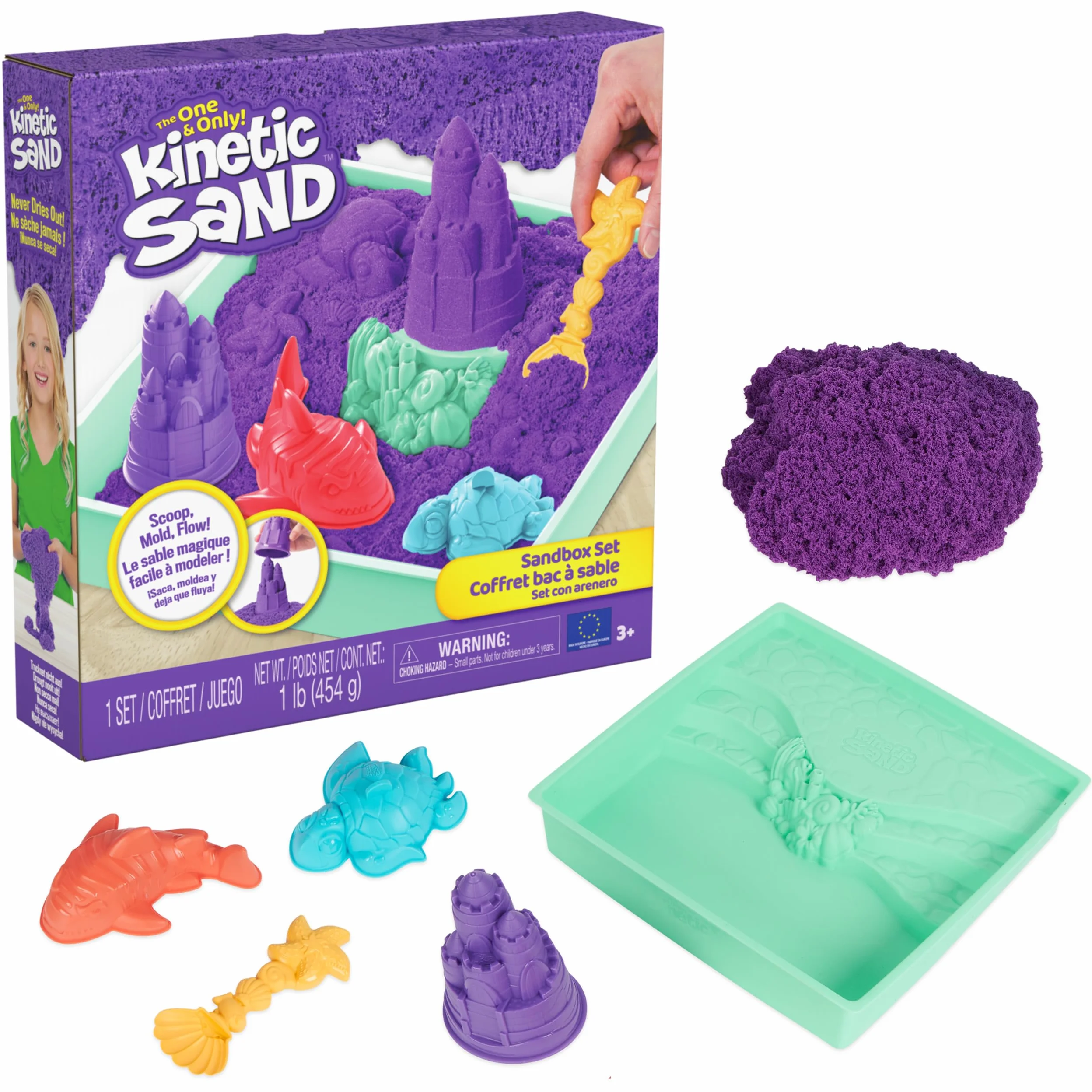 Kinetic Sand - Zestaw piaskownica. Fioletowy piasek do zabawy