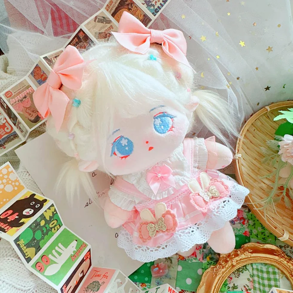 niannyyhouse 20 cm pluszowe ubrania dla lalek różowe nakrycie głowy koszula spódnica 20 cm miękka wypchana pluszowa zabawka przebranie