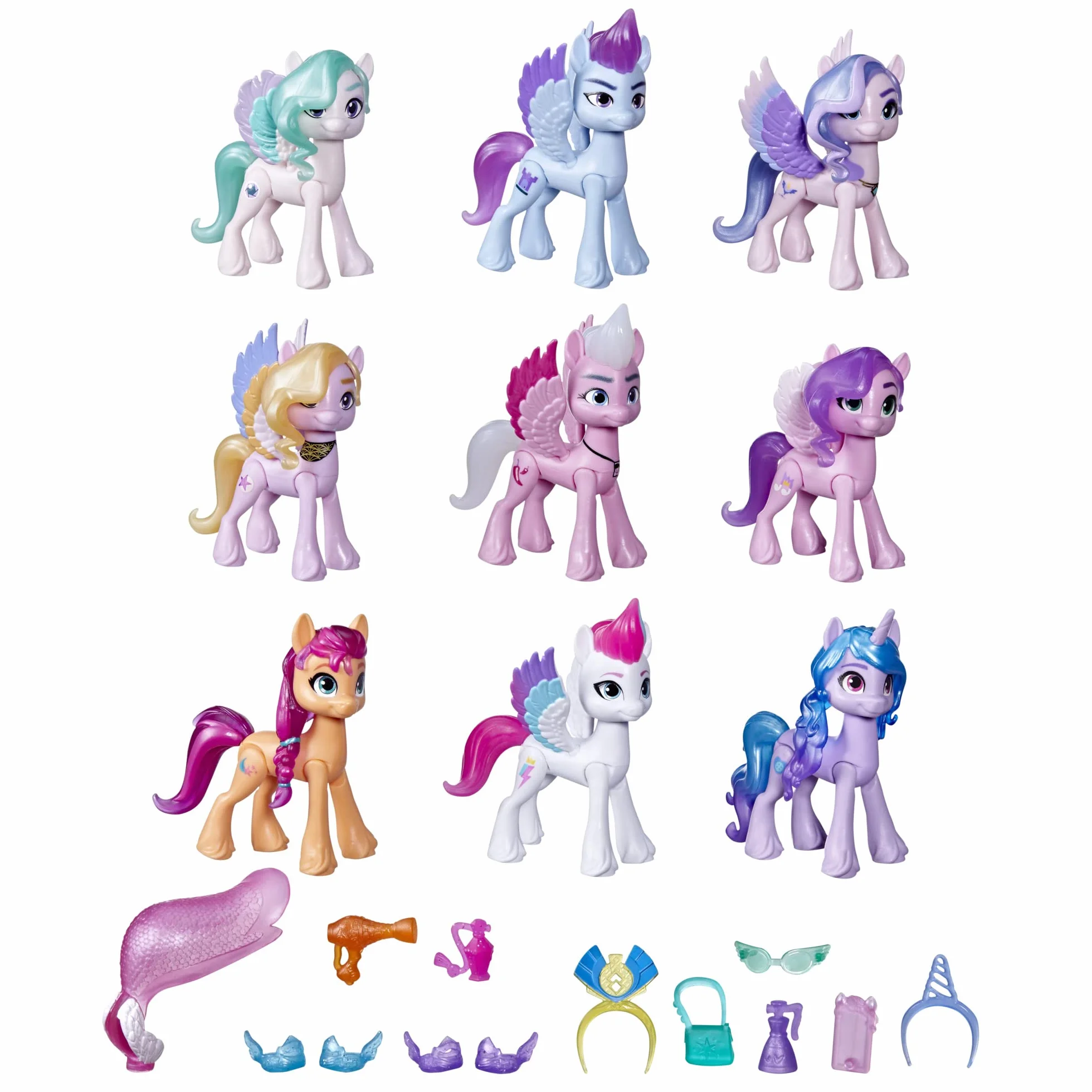 My Little Pony A New Generation, Colección Gala Real, 9 Ponis, 13 Accesorios, Multicolor