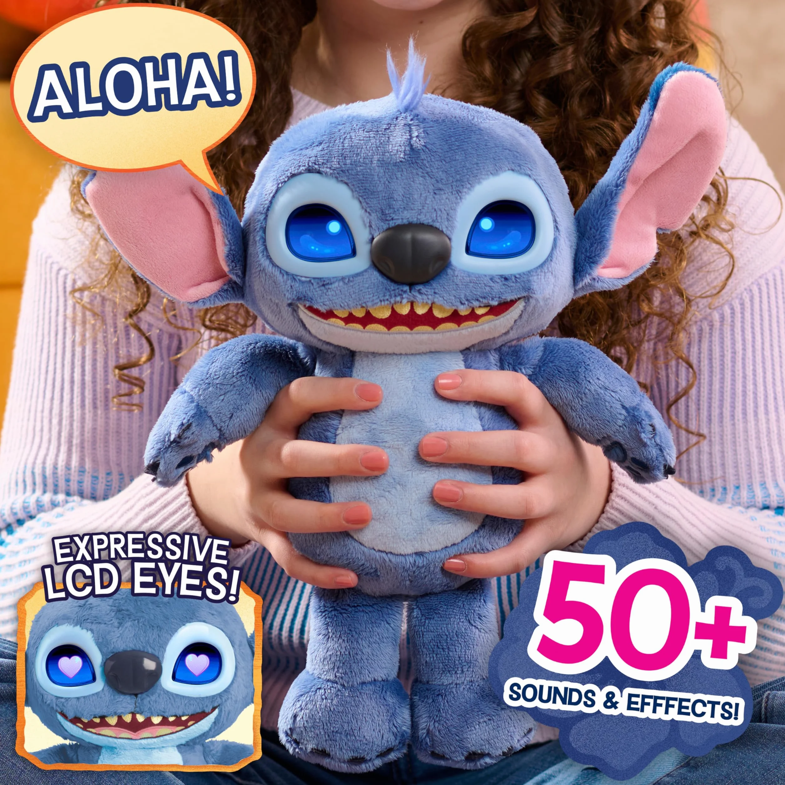 Disney Stitch Many Moods 14-inch Interactive Plush, 50+ sounds & phrases, LCD Eyes, inspired by Disney's new live-action Lilo & Stitch movie, Toy for Fans, Girls, Boys, Kids 3+ by Just Play