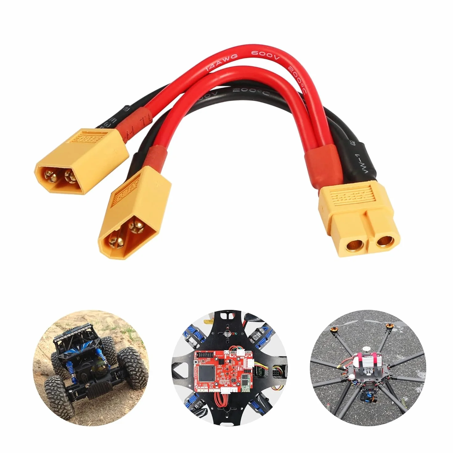 XT60 adapter złącza akumulatora równoległego Dual Extension XT60 Y Splitter 1 męski na 2 żeński kabel 14 AWG do helikoptera w trybie RC Quadcopter (1 żeński do 2 męski (2 sztuki)