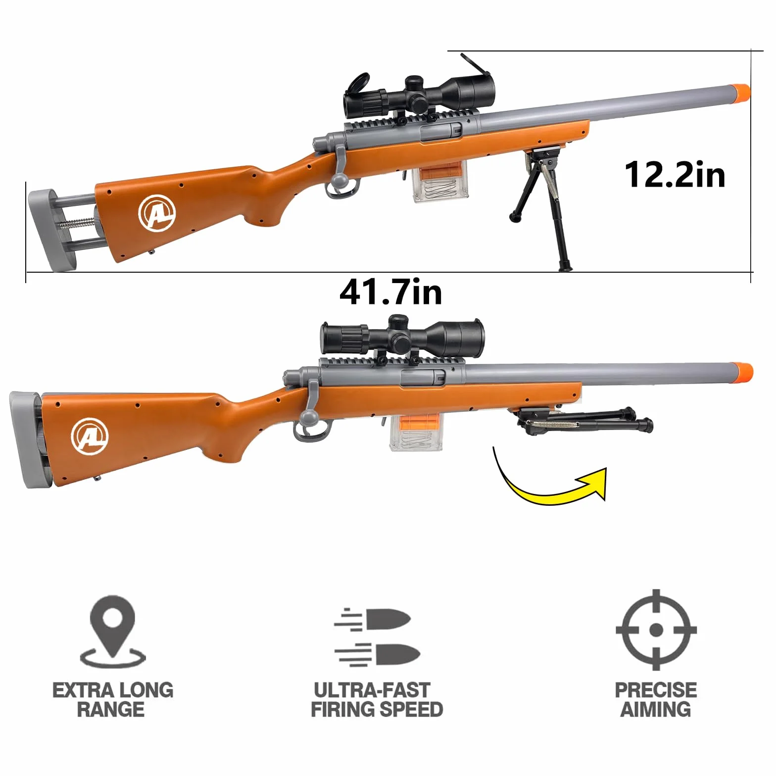 AGM MASTECH M24 miękki pistolet zabawkowy z pianki, design z wyrzucającymi łuskami nabojowymi, ulepszona luneta celownicza, ładownica do rzutek, 40 miękkich rzutek piankowych, 20 łusek nabojowych, 2