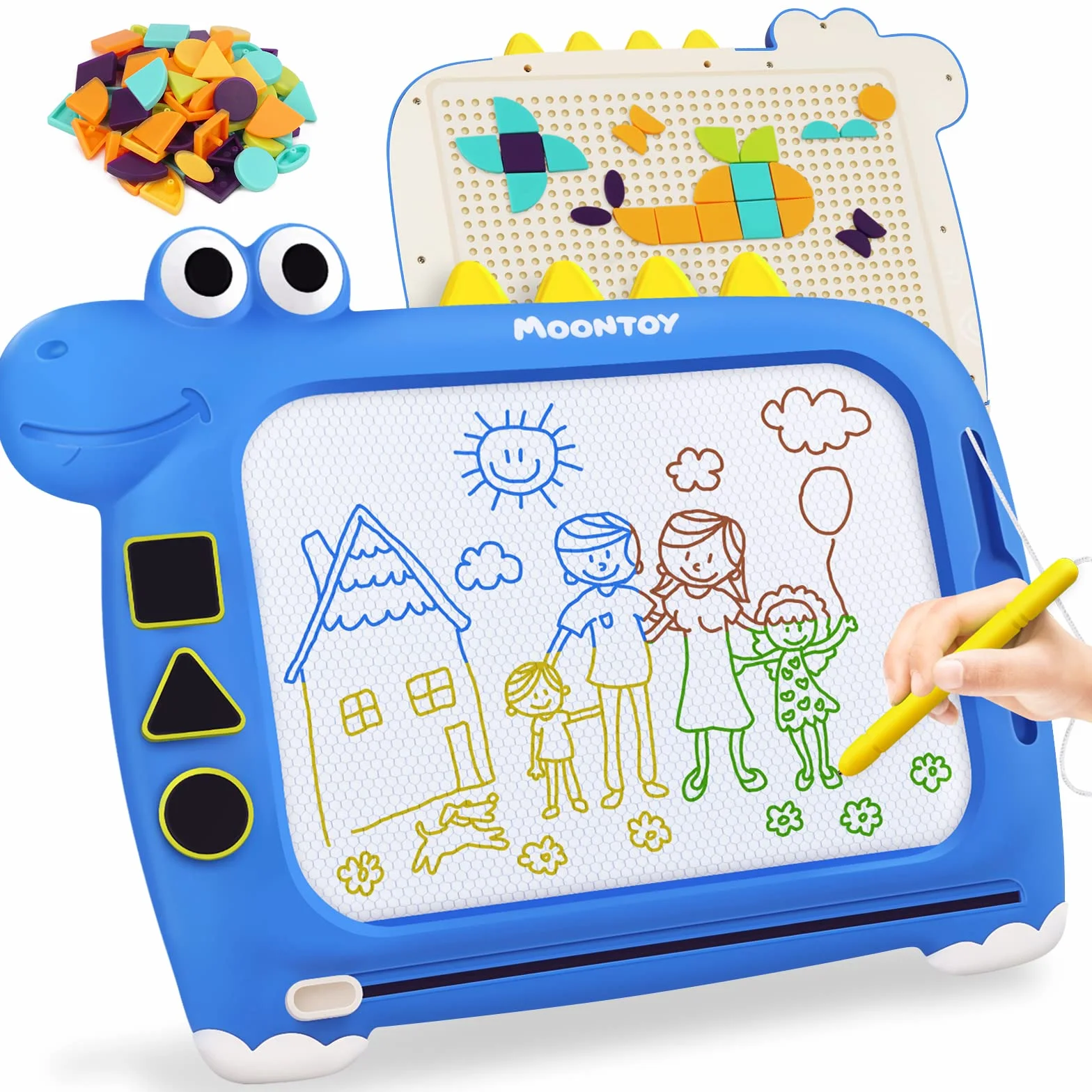 MOONTOY Tablica do malowania dla dzieci od 2 lat, 2 w 1, magnetyczna tablica magiczna Tangram, zestaw bloków magnetycznych, tablica do rysowania, prezent dla dzieci od 3, 4, 5 lat, dla dziewczynek i