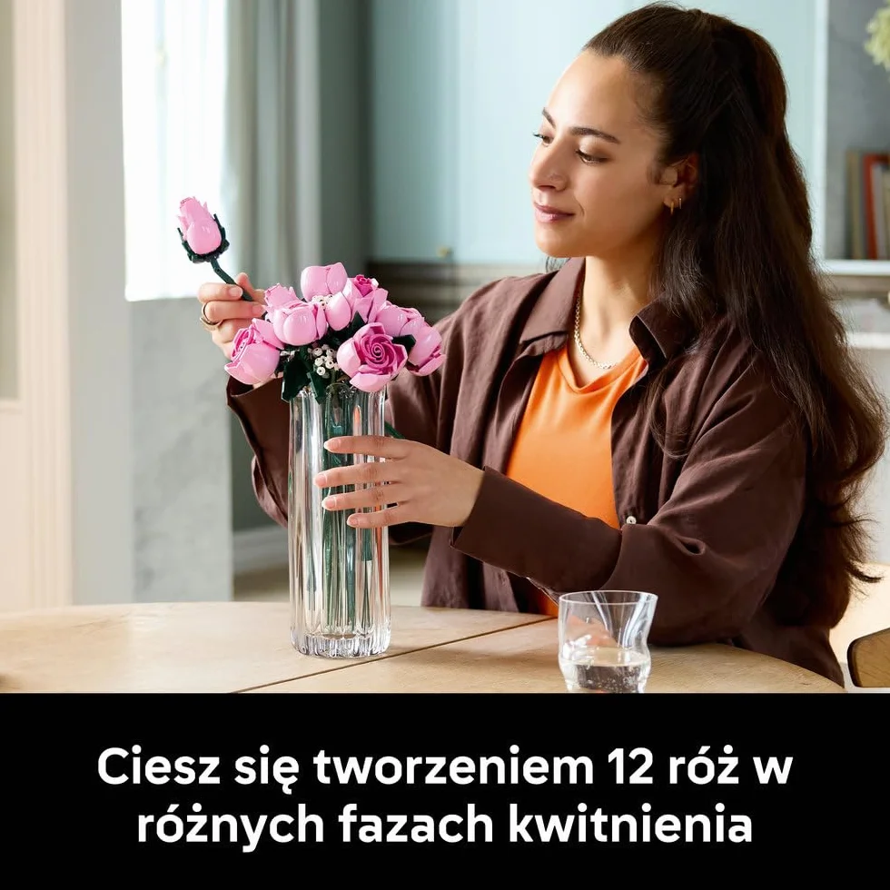 LEGO Botanicals Bukiet różowych róż, sztuczne kwiaty do zbudowania, pomysł na prezent na Dzień Matki, walentynki lub urodziny, dla kobiet i mężczyzn, kwiatowa dekoracja do domu i biura 10374