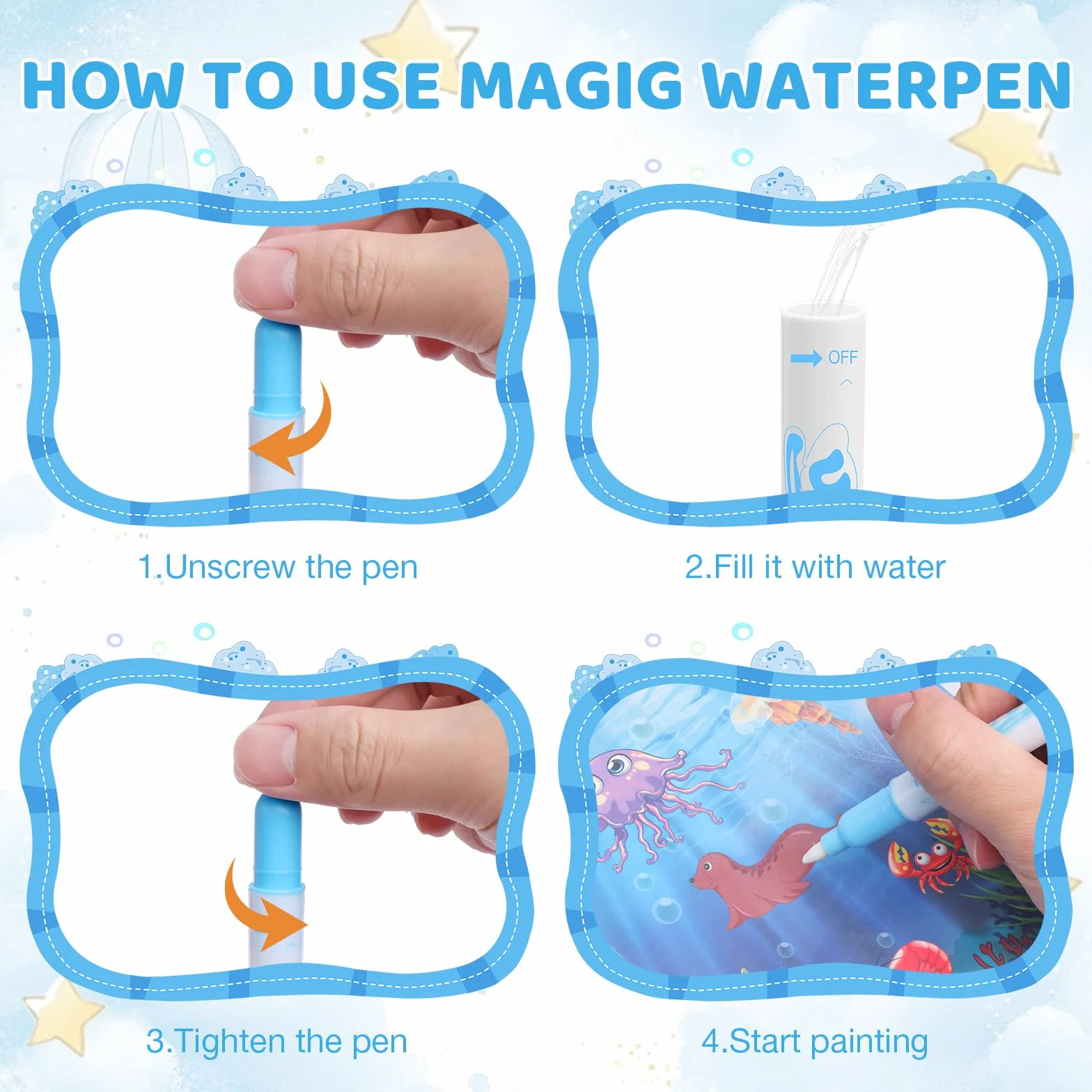 6 sztuk kolorowanek wodnych, wielokrotnego użytku, magiczna książka z 6 pisakami wodnymi, zestaw magicznych kolorowanek, dla dzieci w wieku 3, 4, 5, 6 lat, dla chłopców i dziewczynek