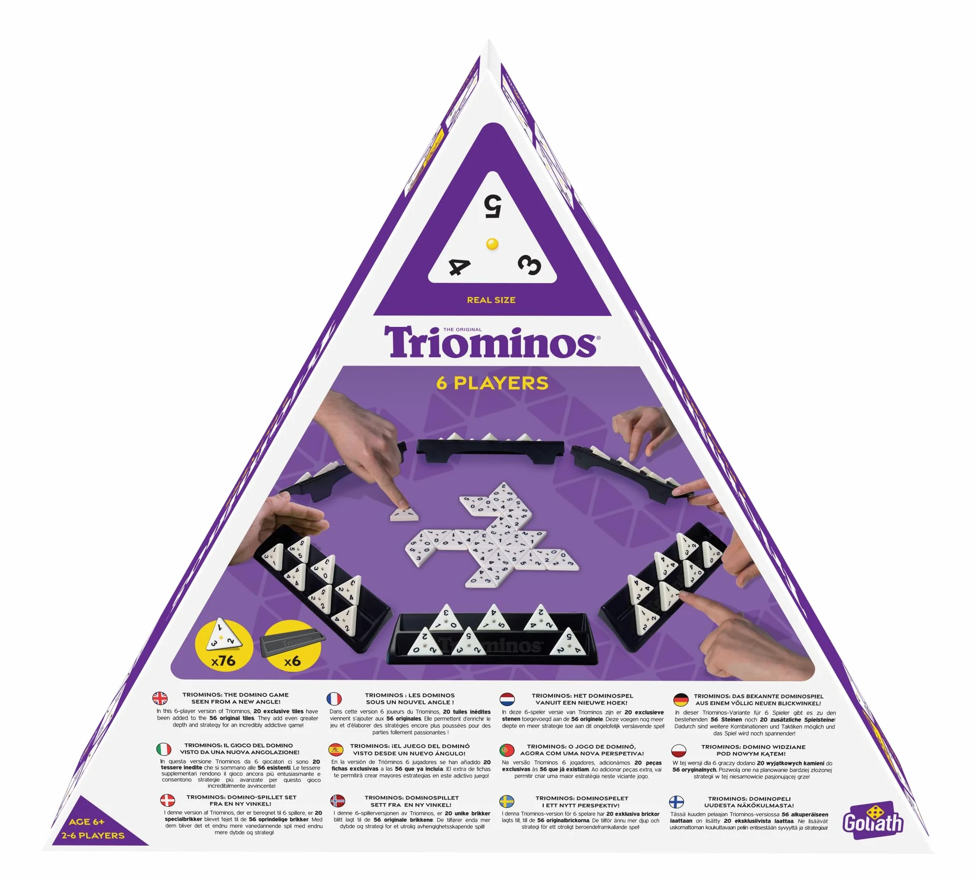 Goliath Triominos 6 graczy - Gra planszowa dla dzieci od 6 lat - Innowacyjna 3-stronna gra Domino - Gra strategiczna i myślowa - Do zabawy z rodziną lub przyjaciółmi - 2-6 graczy