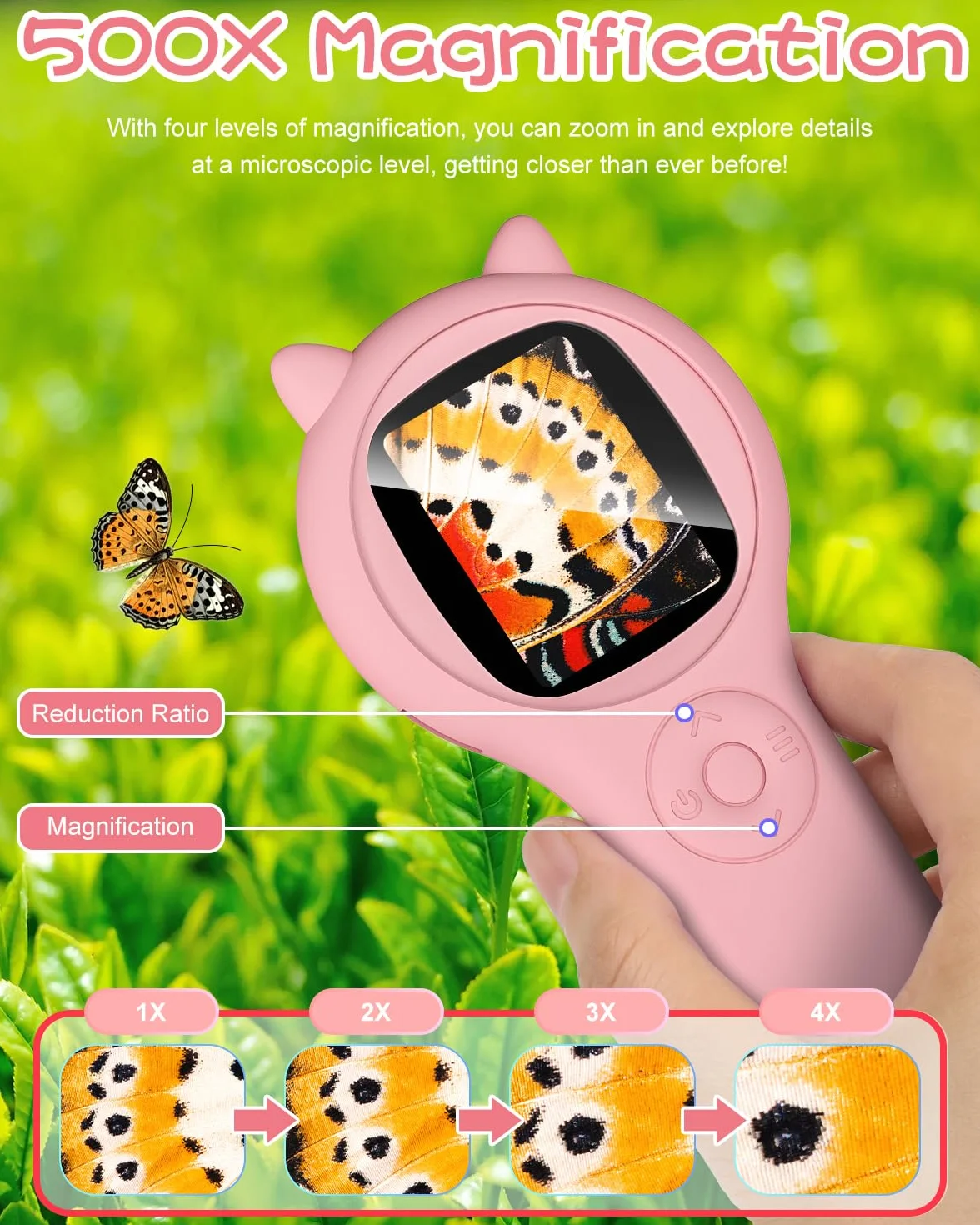 Mikroskop dla dzieci, ręczny mikroskop do telefonu komórkowego, ekran IPS 2,0”, mikroskop cyfrowy 500X, mikroskop kieszonkowy, zabawka edukacyjna dla mikroświata