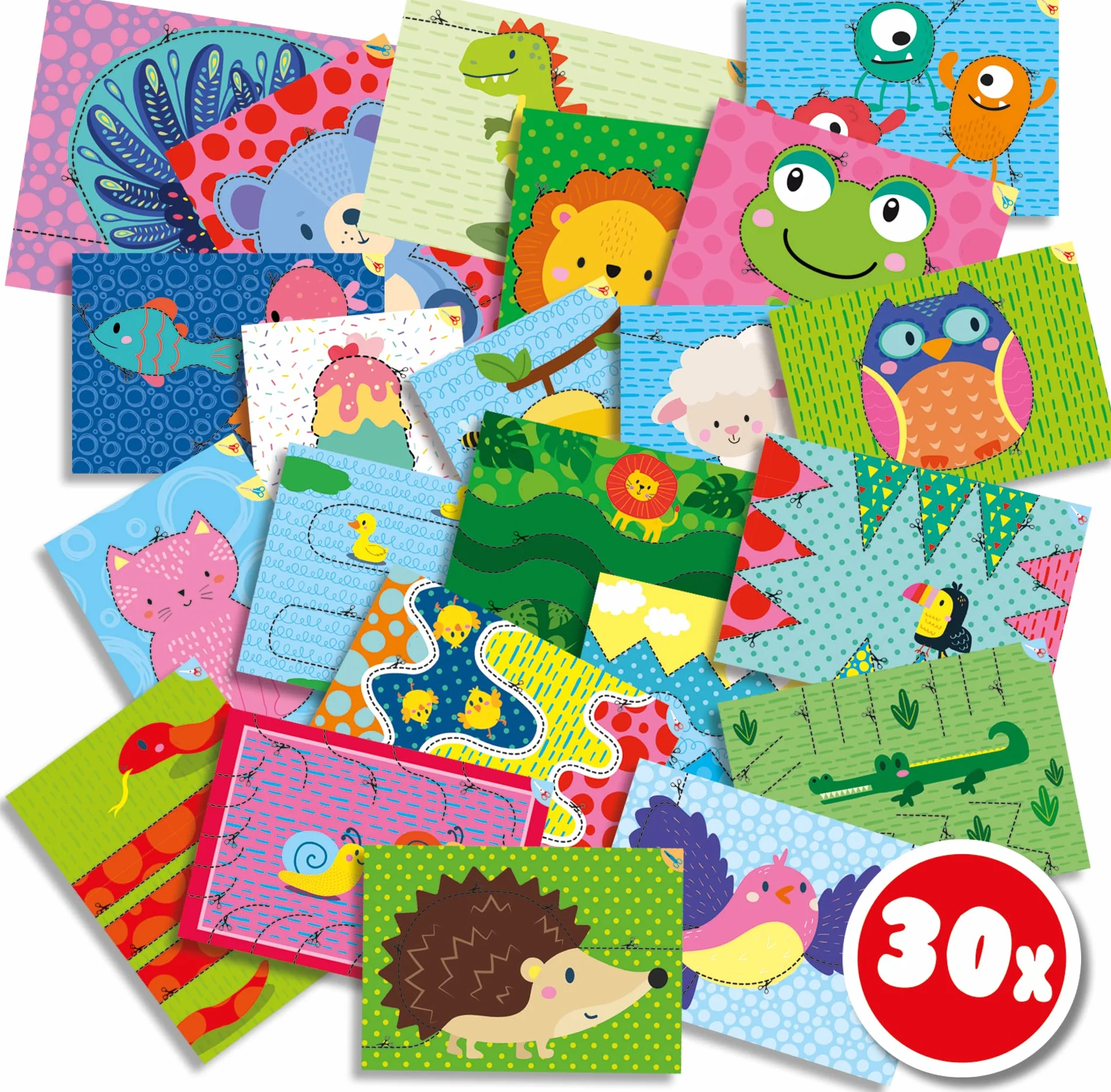 SES Creative Uczę się wycinać krok po kroku Edukacyjny zestaw do krojenia 3-6 lat 3 nożyczki bezpieczeństwa 30 kart do cięcia