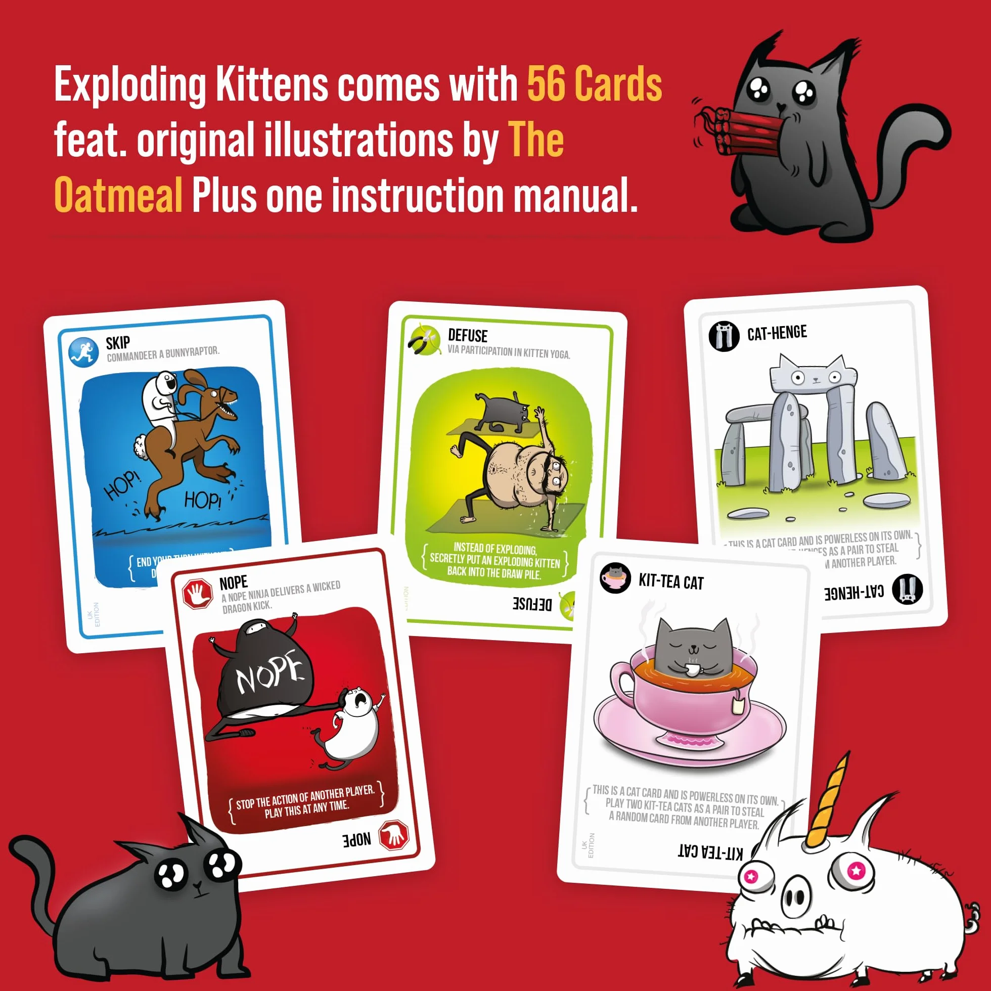 Exploding Kittens UK Edition - Proper Cheeky Fun for British Family Game Nights - Hilarious Card Games for Ages 7 and Up - 56 Cards