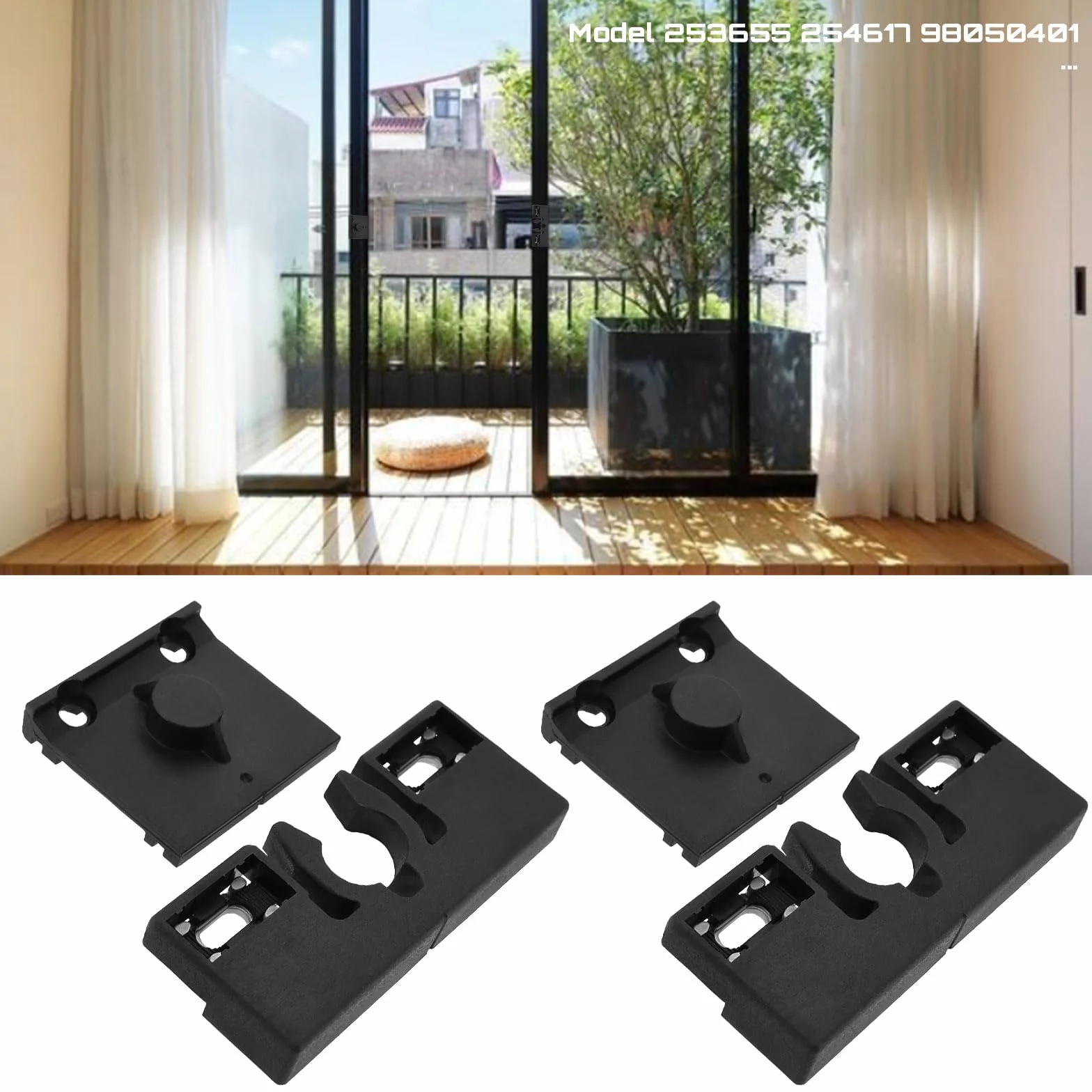 2 zestawy zatrzasków do drzwi balkonowych na patio, kompatybilny z zestawami zaczepów do drzwi balkonowych Schuco 253655 254617 98050401, plastik, czarny, 74 mm x 29,5 mm