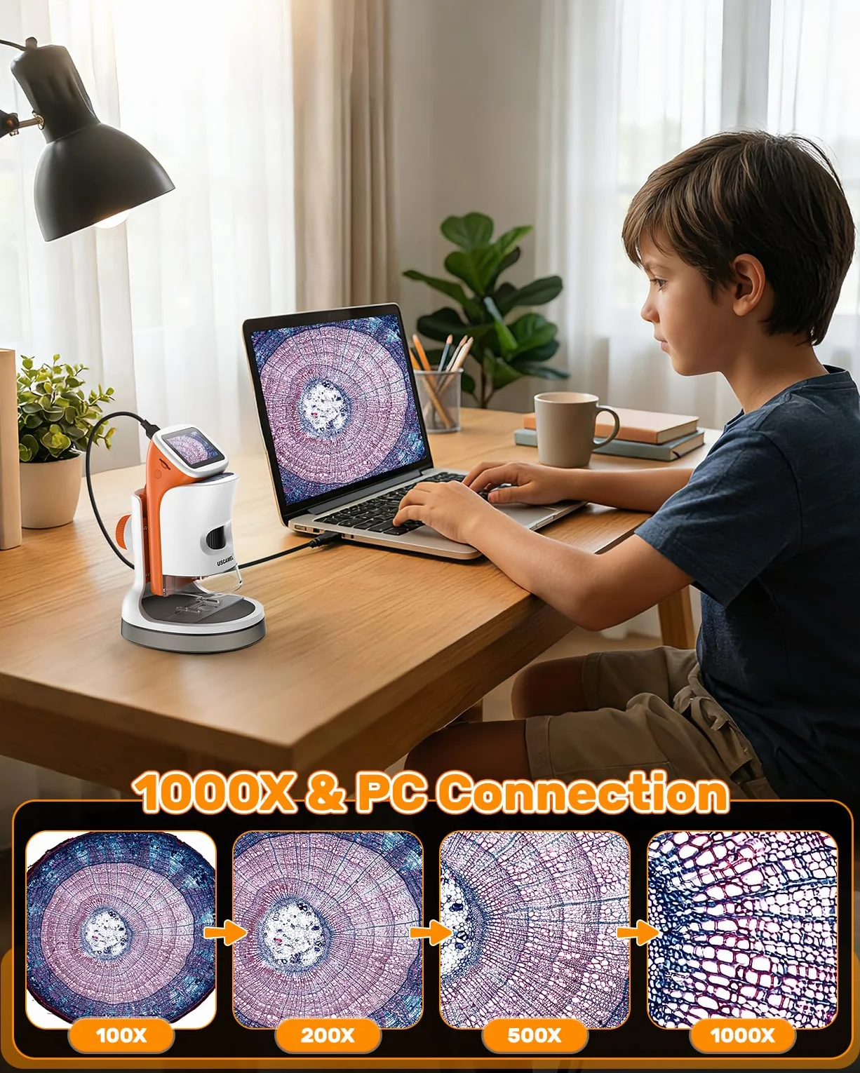 Mikroskop cyfrowy dla dzieci 100-1000x z ekranem LCD 4K, 5,1 cm, USB, 32G TF