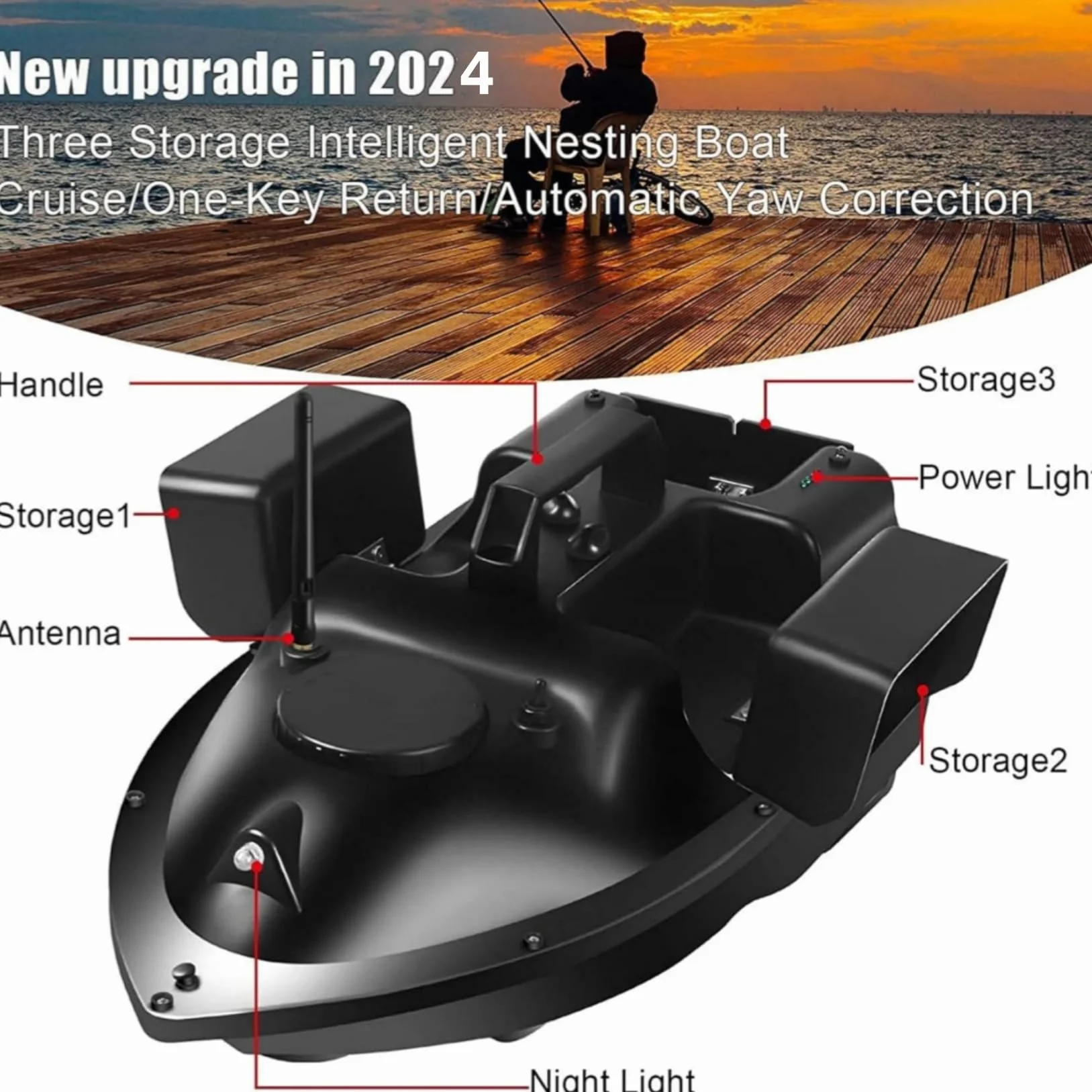 GPS Smart RC bezprzewodowa łódź na przynętę, ładunek 2 kg, automatyczne podawanie zdalne, zasięg do 500 m, wędkarstwo, 12000 mAh