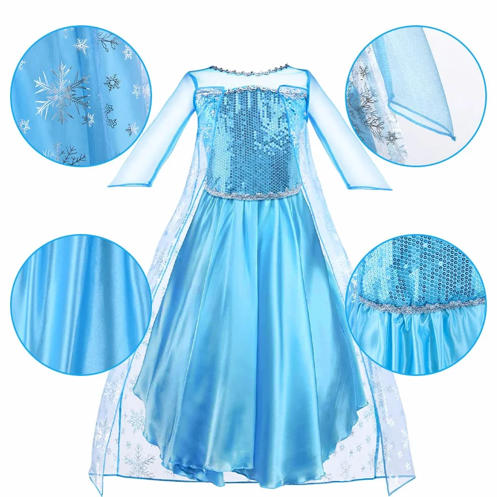 Vicloon Elsa sukienka, kostium elsy dziewczęcy z diademem i różdżką, kostium dziewczęcy, Boże Narodzenie, Halloween, karnawał, Cosplay, urodziny, sukienka imprezowa, 4-5 Jahre, Niebieski - 9 szt