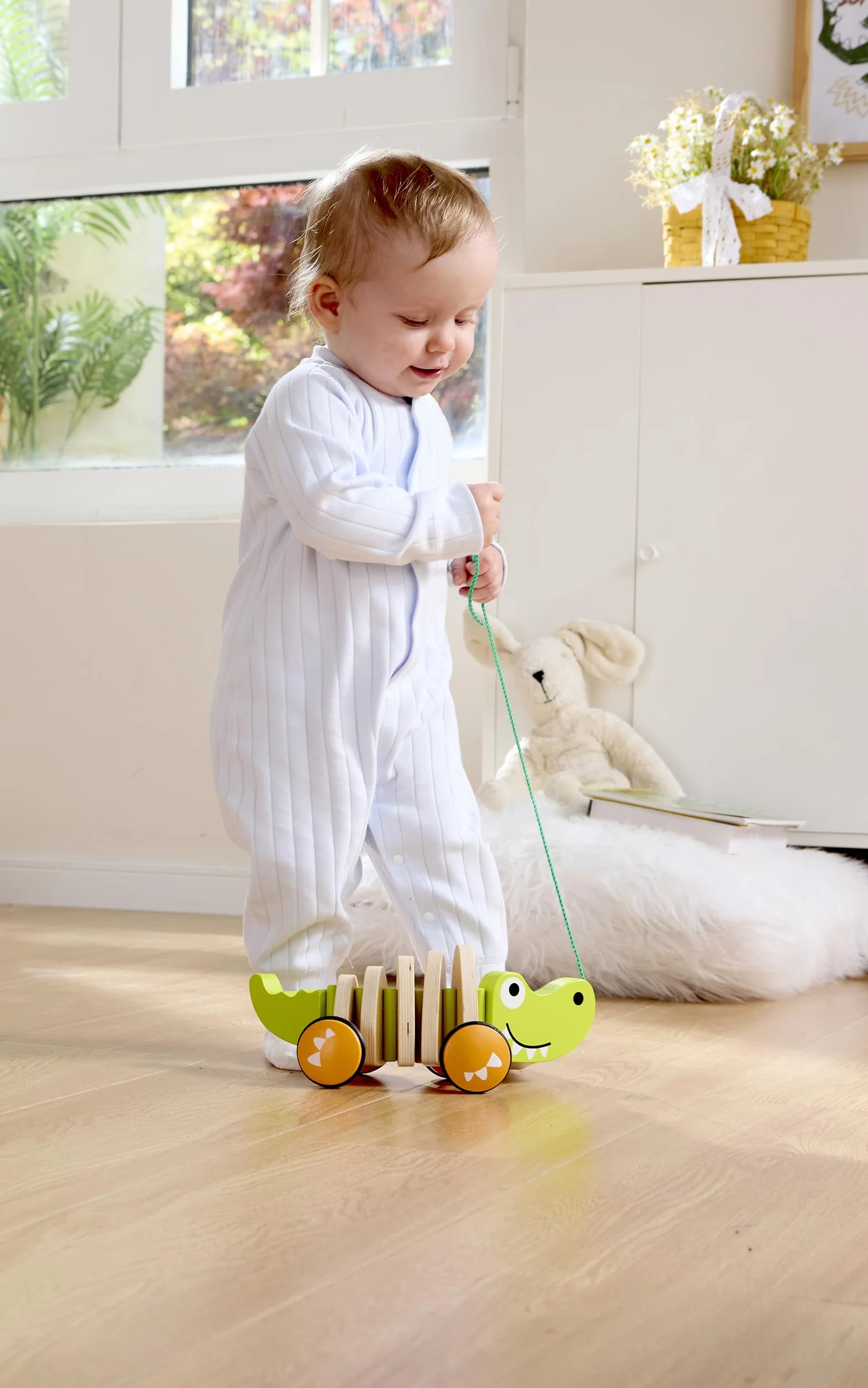 Hape E0348 Walk-A-Long Croc - Pull Along Wooden Crocodile Toy