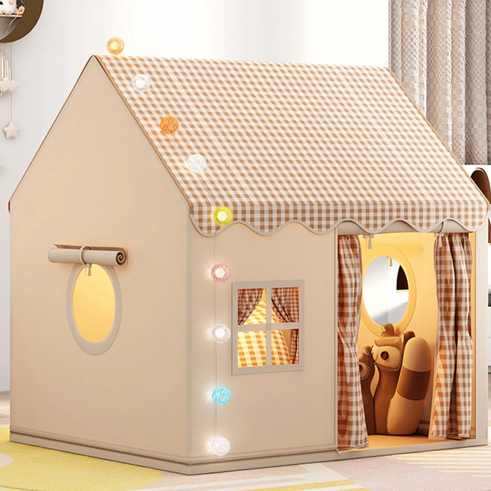 Namiot dla zabawy i dziecięcego pokoju, przytulny domik z światłami i matą, namiot księżniczki, kids play tent