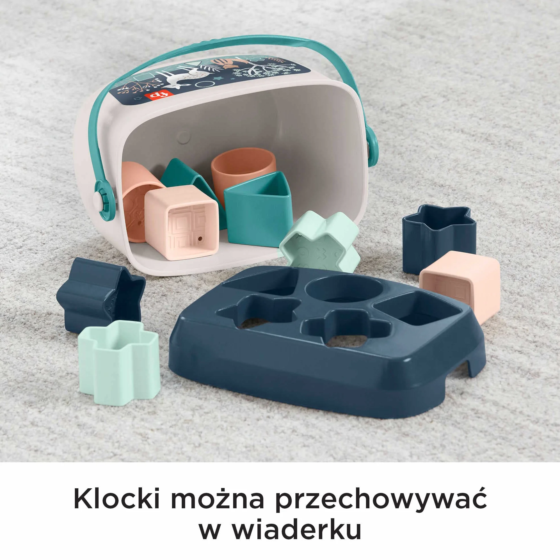 Fisher-Price Pierwsze klocki malucha (Nocny las), zestaw 10 klocków do układania i sortowania, dla niemowląt od 6 miesiąca życia, HJP20
