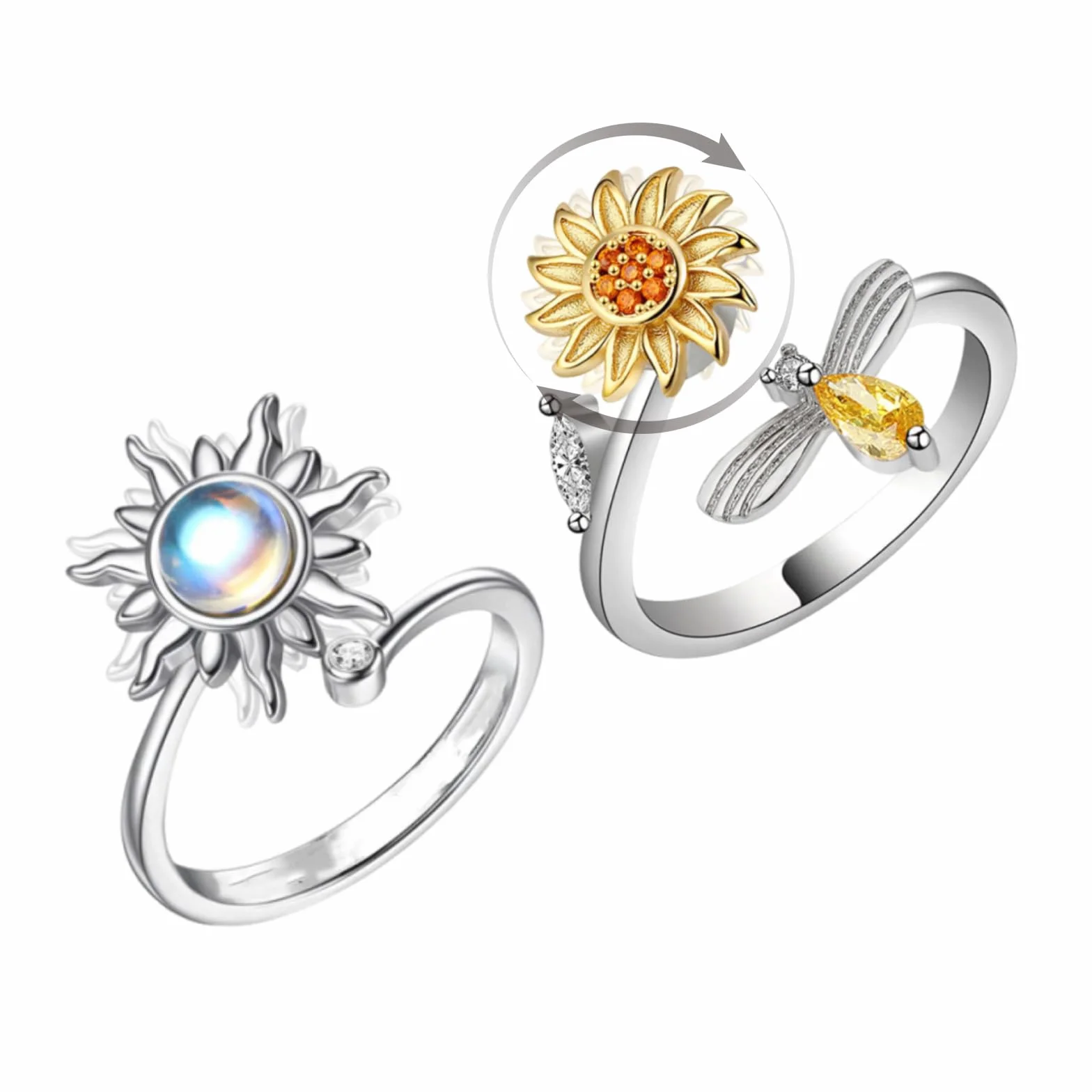 2 szt. pierścień antystresowy obrotowy Fidget Anxiety Ring słonecznik, regulowany otwór na akcesoria, relaks