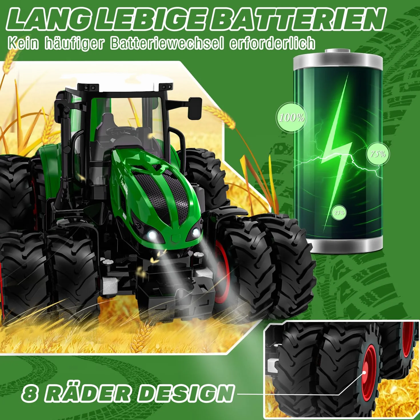 Zdalnie sterowany traktor, zabawka dla dzieci od 2 do 6 lat, traktor RC z przyczepą, ciągnik rolny ze światłami, prezent na Boże Narodzenie dla dzieci