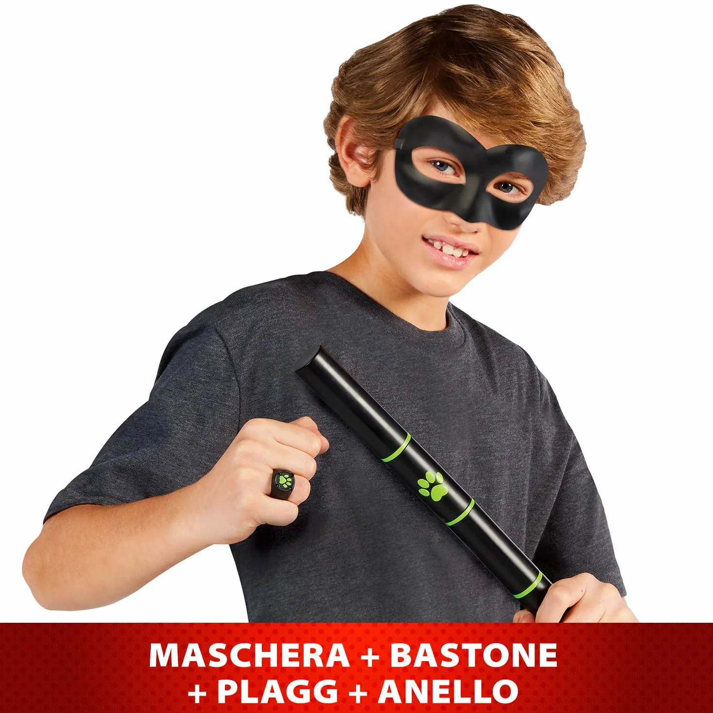 BANDAI - Miraculous Zestaw Do Przekształcania - Kostium Cat Noir - Superbohater Akcesoria - Kostium Dziecięcy Chat Noir - Oficjalna Licencja - Zabawka Dla Dzieci Od 4 Lat