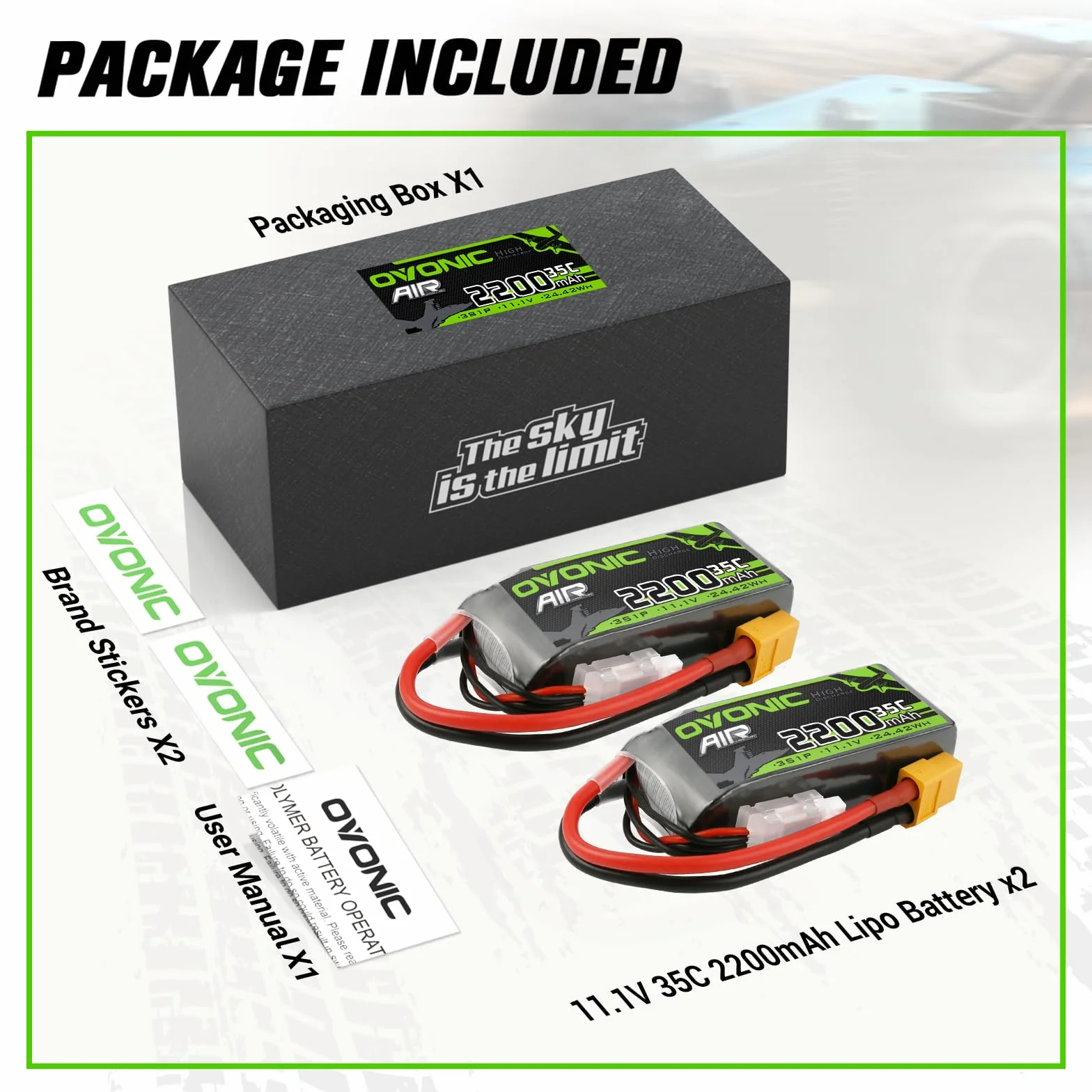 OVONIC 3S Lipo akumulator 35C 2200 mAh 11,1 V akumulator krótki zestaw z przyłączem XT60 do helikoptera samolotowego 1:14 RC Car RC samolot (2 sztuki)