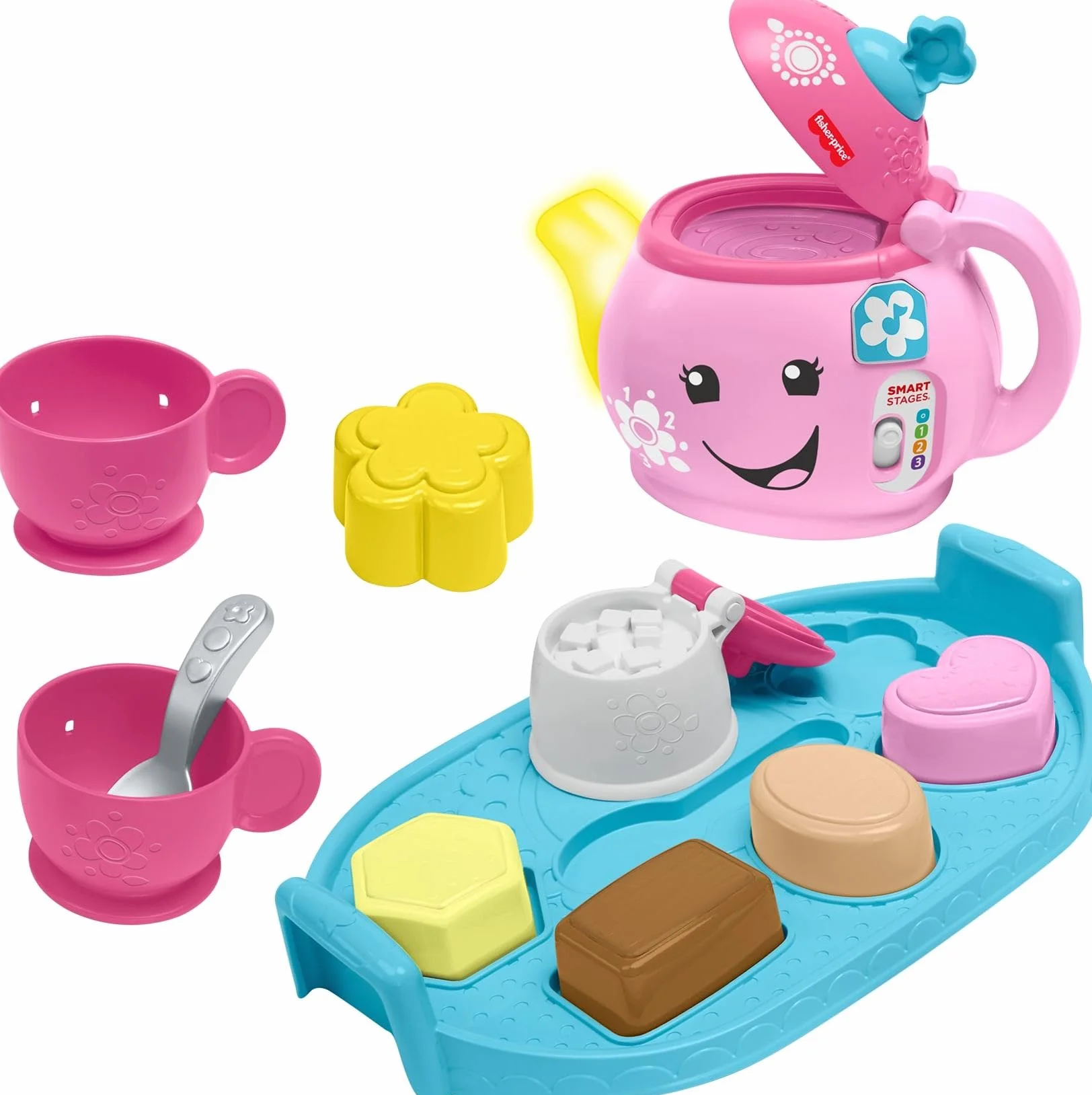 Fisher-Price Zestaw do herbaty Laugh & Learn Sweet Manners, zabawka do wczesnego rozwoju i aktywności, uczy dobrych manier, dzielenia się i nie tylko, w wieku 18-36 miesięcy, DYM76