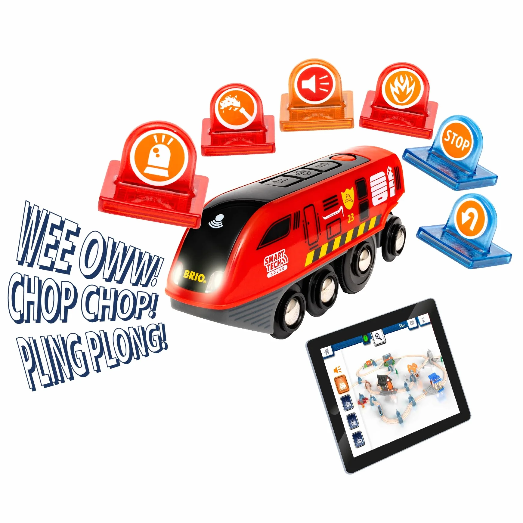 BRIO World – 36004 Smart Tech Sound Feuerwehreinsatz-Rettungsset | 41-teiliges Feuerwehrset mit batteriebetriebener Spielzeuglok für Kinder ab 3 Jahren