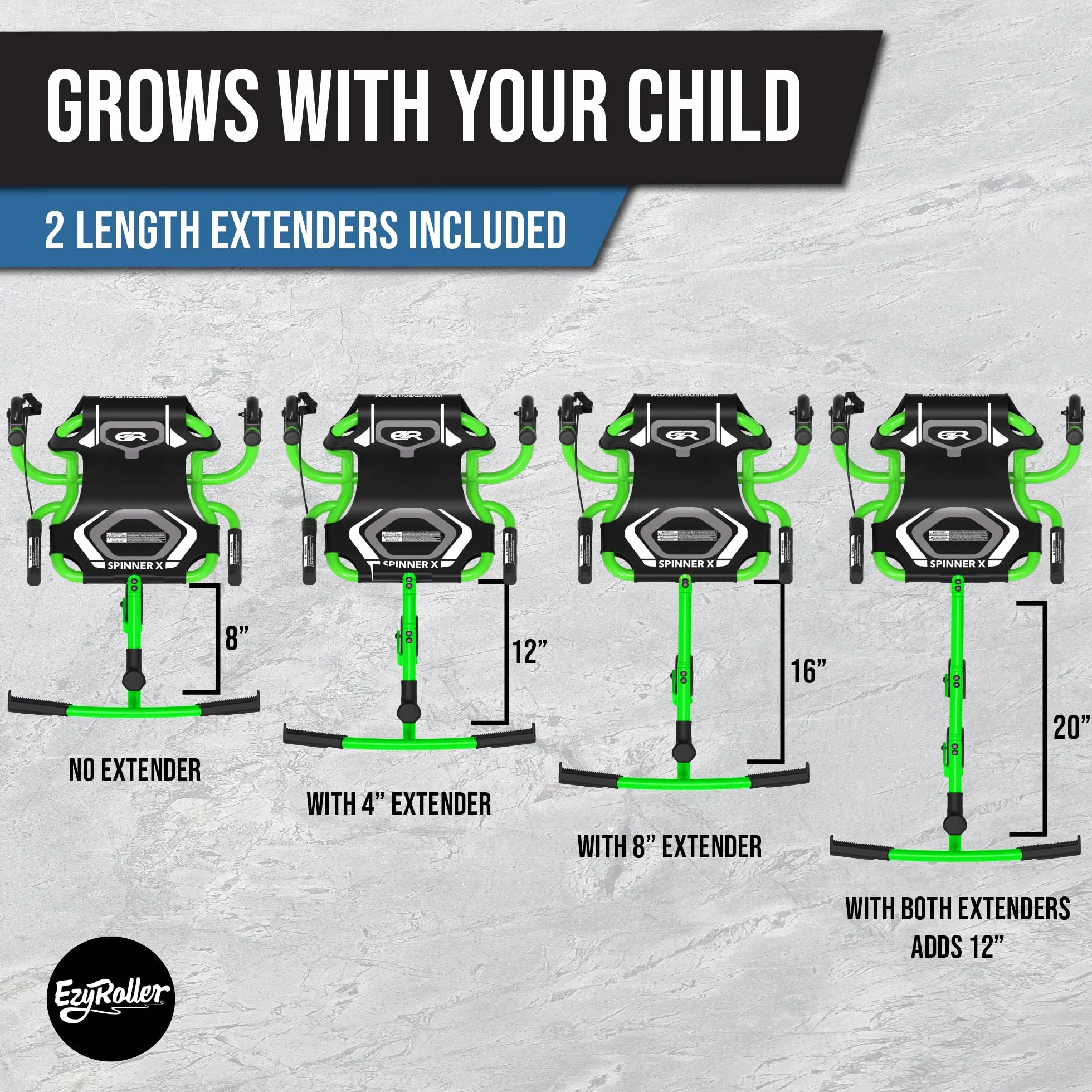EzyRoller Spinner Ride On Scooter for Kids & Toddlers, Outdoor Ride on Toy with Caster Wheels for Drifting & Tight Turning, Up to 150 lbs, Ages 4 & Up - Green