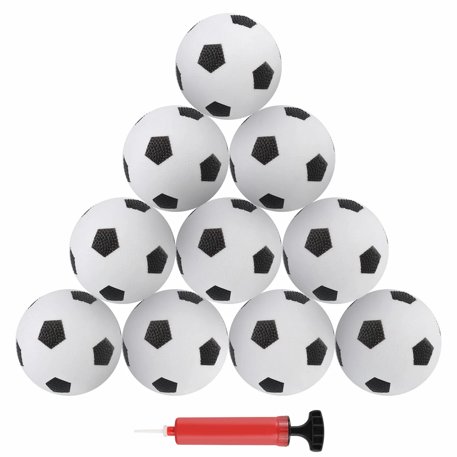 AIEX 10szt Nadmuchiwana Pilka Nozna Mini, 10cm Nadmuchiwana Pilka Nozna z Inflatorem Gumowa Pilka Nozna Zabawka dla Dzieci Grajacych Cwiczacych (Czarna i Bialy)