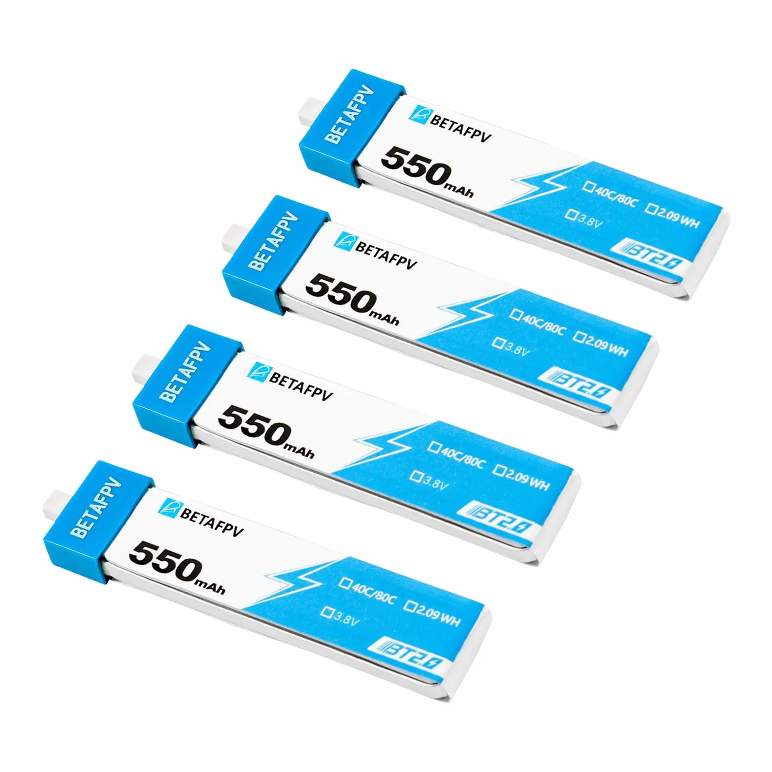 BETAFPV 4 szt. BT2.0 550mAh 1S bateria 4,35 V 40C/80C bateria Lipo z złączem BT2.0 Kompatybilny z 75-85 mm 1S Wyścigi FPV Whoop Drone Quadcoptery Like Meteor75 Pro FPV Drone