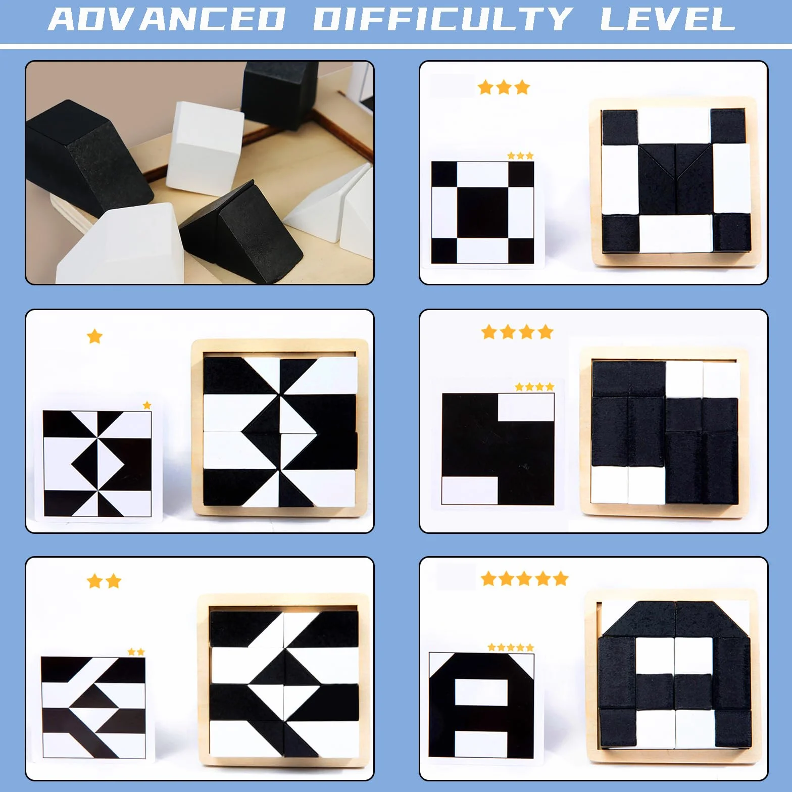 Montessori puzzle z geometrycznym kształtem, drewniane klocki 3D, edukacyjne, logiczne myślenie, trening, zabawa, prezent (A)