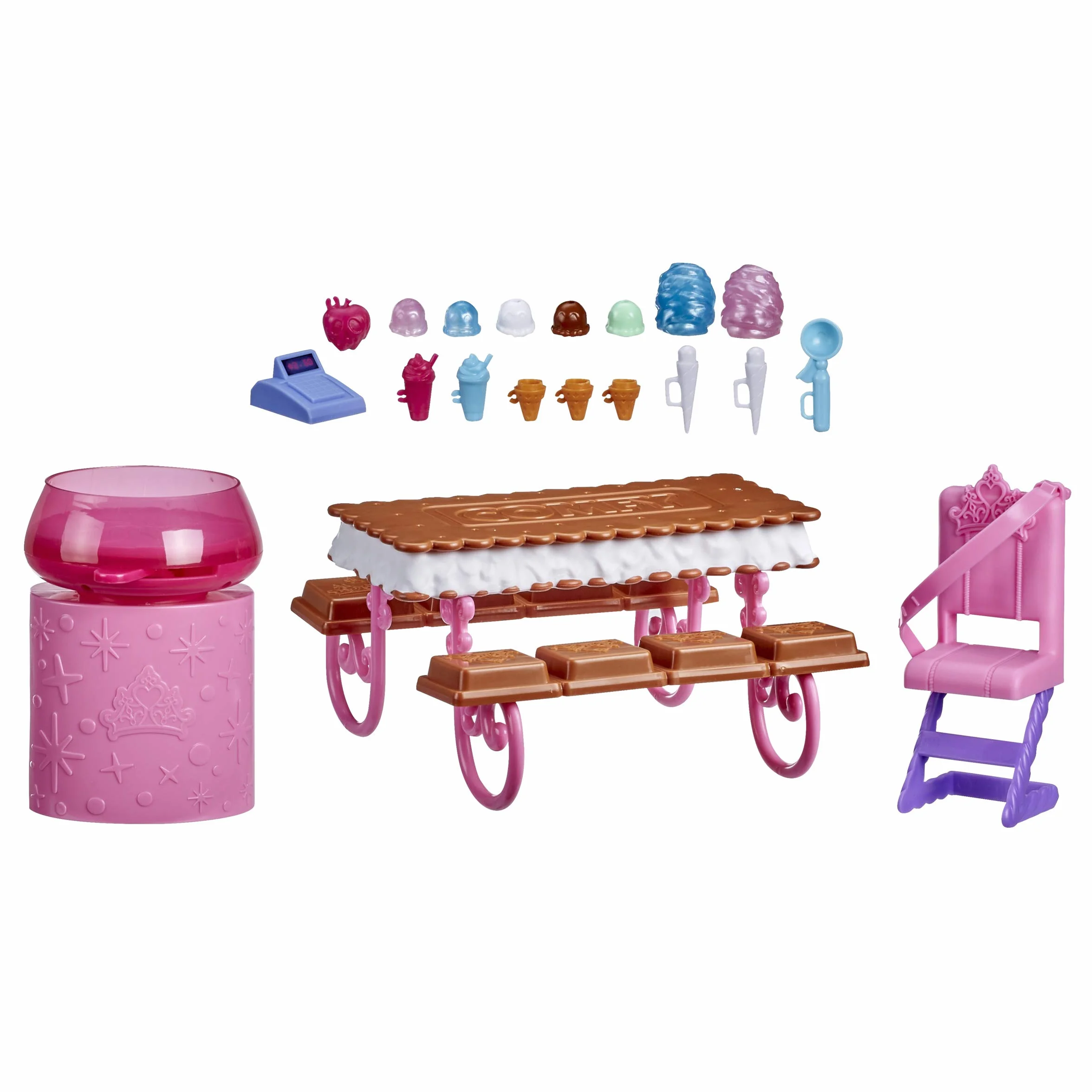 Disney Princess Comfy Squad Sweet Treats Truck, zestaw do zabawy z 16 akcesoriami, sklep z lodami, zabawka dla dziewcząt w wieku od 5 lat