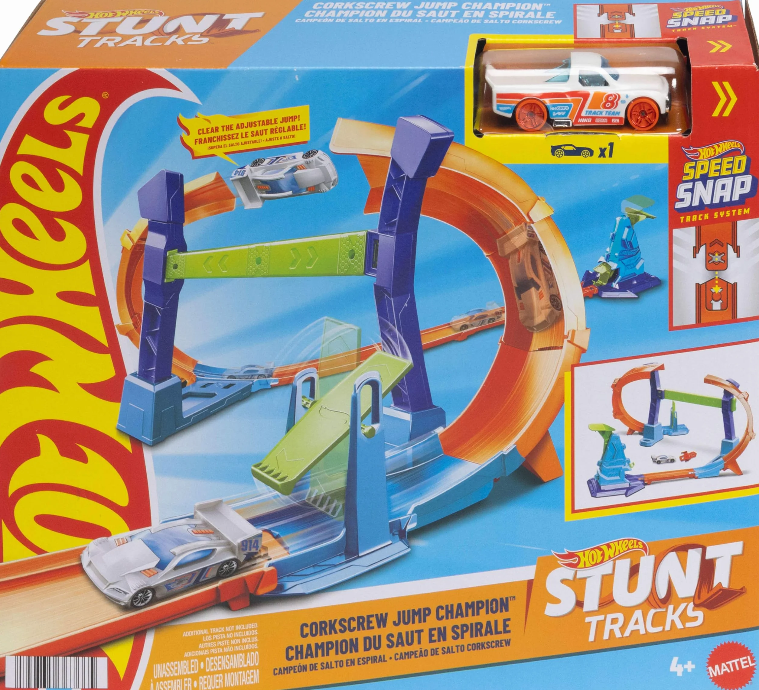 Hot Wheels JLM91 Stunt Tracks Mistrzowski skok na pętli Zestaw tor wyścigowy Speed Snap 1:64 dla dzieci 4+