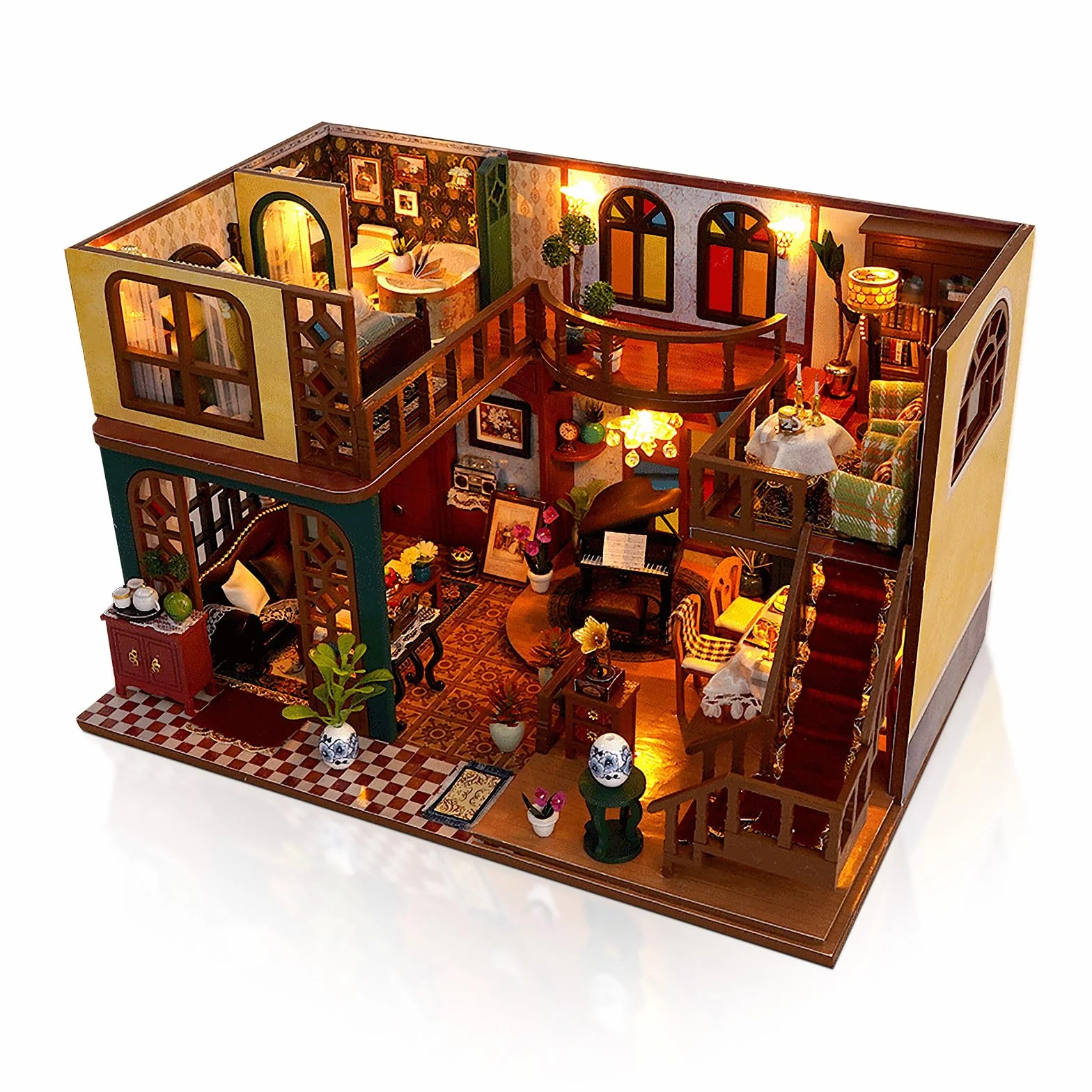 Cuteefun Zestaw miniaturowy domek dla lalek, drewniany domek dla lalek z diodami LED, mały zestaw domowy dla dorosłych, wyjątkowe prezenty na urodziny, Boże Narodzenie (orientalny urok)