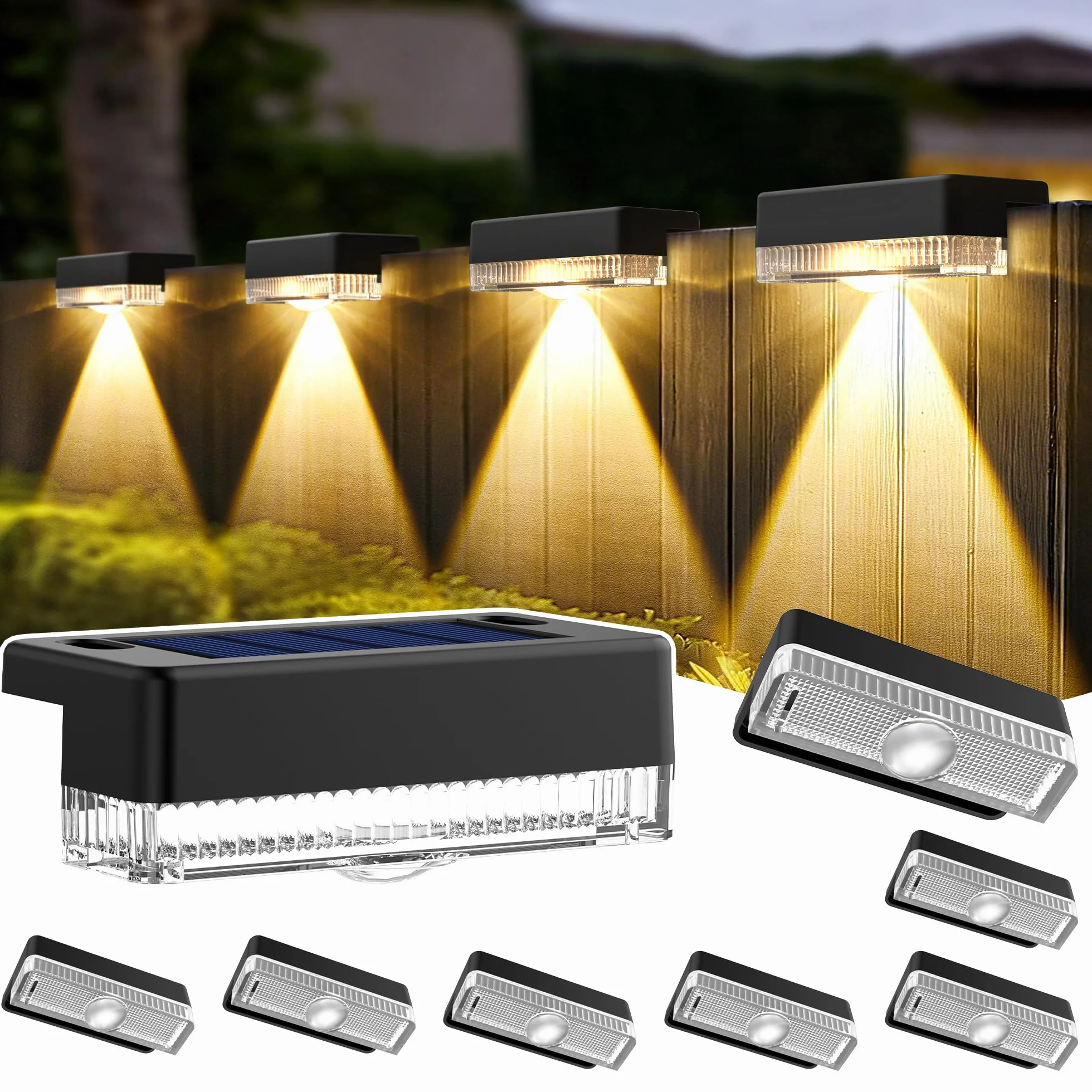 Solpex Solarne lampy ogrodzeniowe do użytku na zewnątrz, 8 sztuk zasilanych energią słoneczną lampy tarasowe do użytku na zewnątrz, wodoszczelne na schody, podwórko, taras, balustrady, stopnie (ciepła