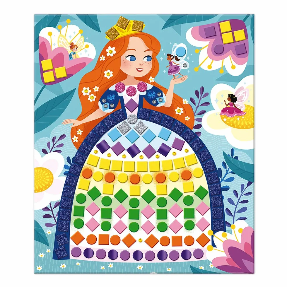 Janod - Princesses and Fairies Mosaics Set - Les Ateliers Du Calme - Kid'S Creative Leisure Kit - Teaches Fine Motor Skills and Concentration - Ages 5 and Up, J07962