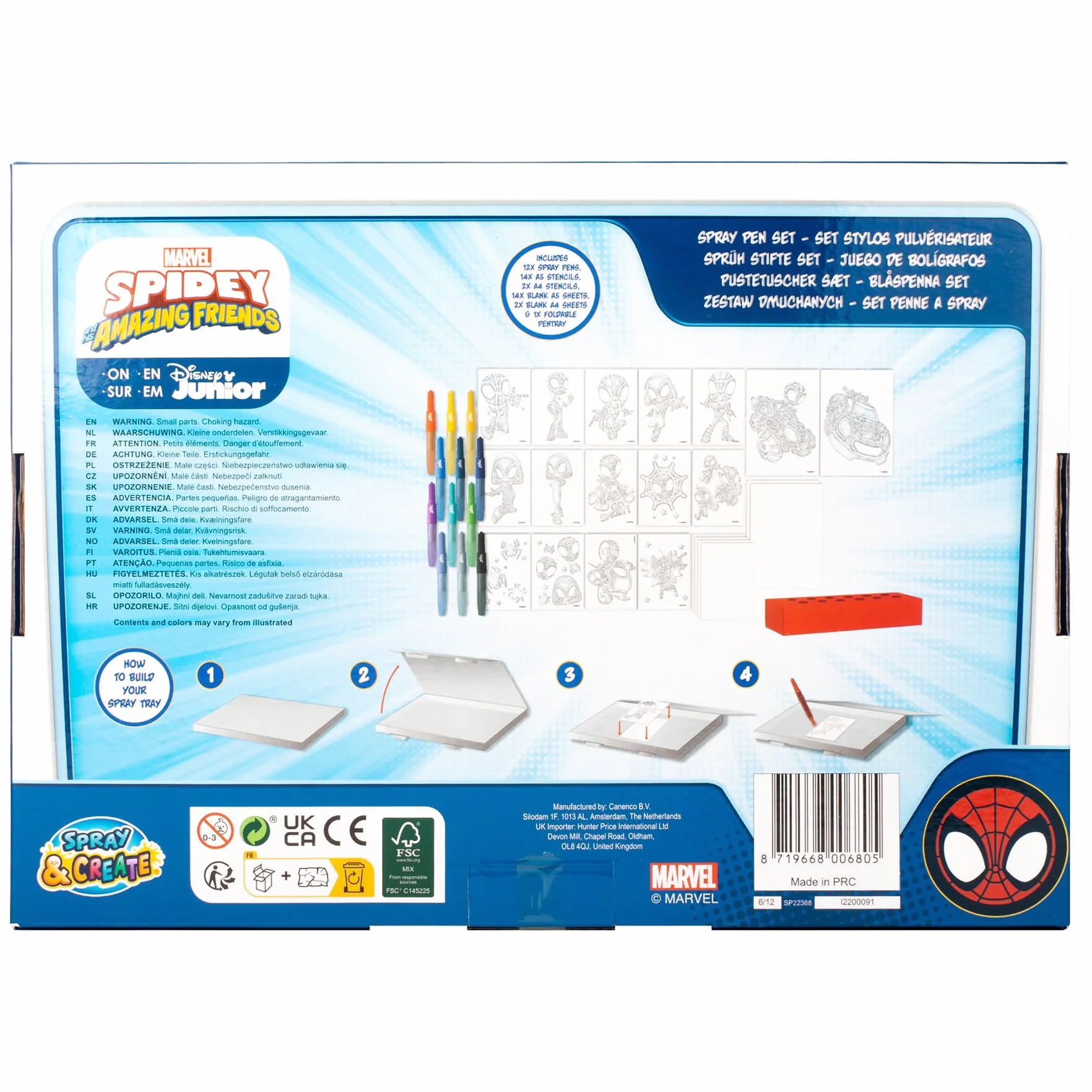 Disney - Marvel - Spidey and his Amazing Friends - zestaw pisaków w sprayu - kolorowe pisaki dla dzieci - zestaw do kolorowania z kredkami i koloryzującymi stronami