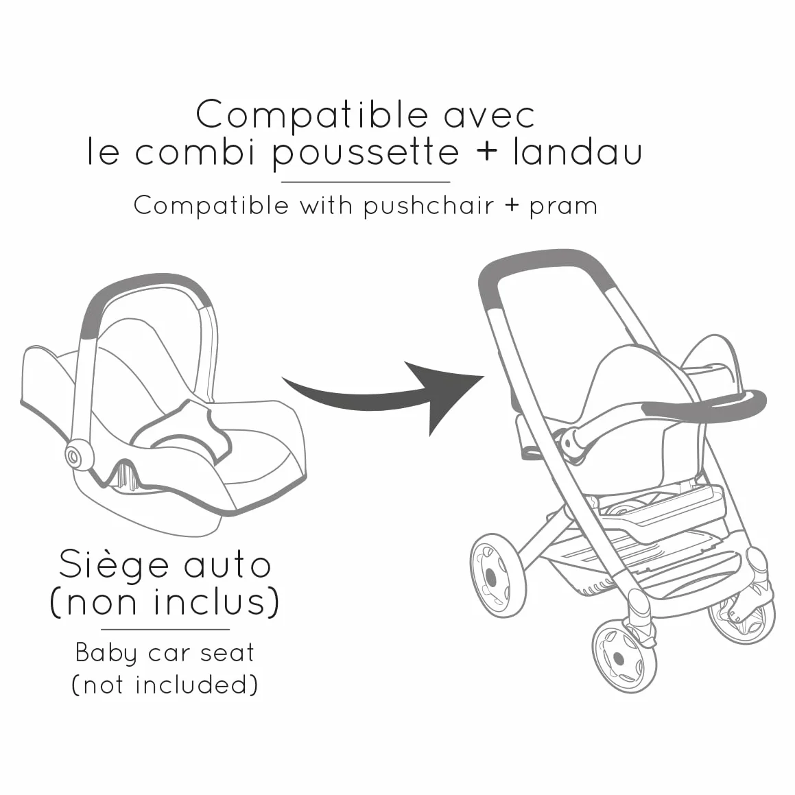 Smoby - Maxi-Cosi - Beżowy wózek spacerowy i głęboki - Dla lalek do 42 cm - 3 w 1 - Imitacja zabawki - Ciche i wielokierunkowe koła - Duży kosz do przechowywania - Od 3 lat - Wyprodukowano w Hiszpanii
