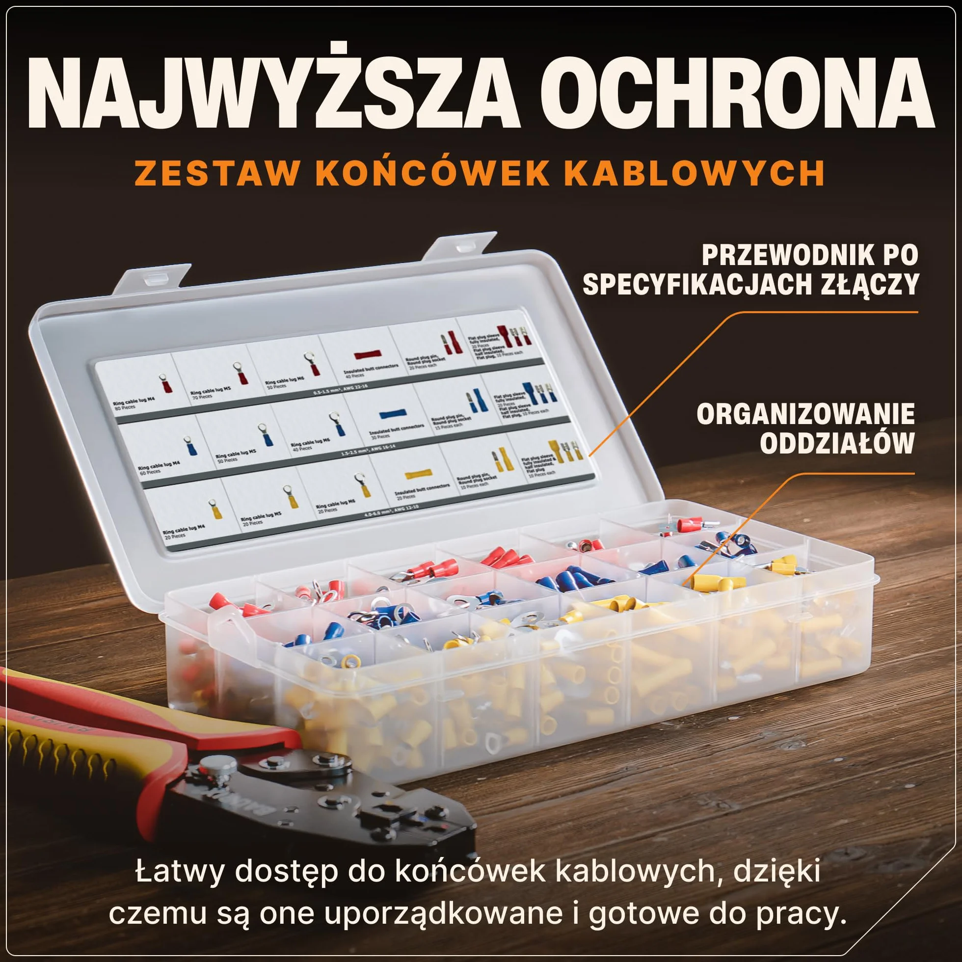 BAURIX® Zestaw końcówek kablowych 700 sztuk - Złącza kablowe elektryczne różne rozmiary dla przekrojów przewodów [0,50-6mm²] - Zaciski elektryczne - Asortyment złącz kablowych elektrycznych
