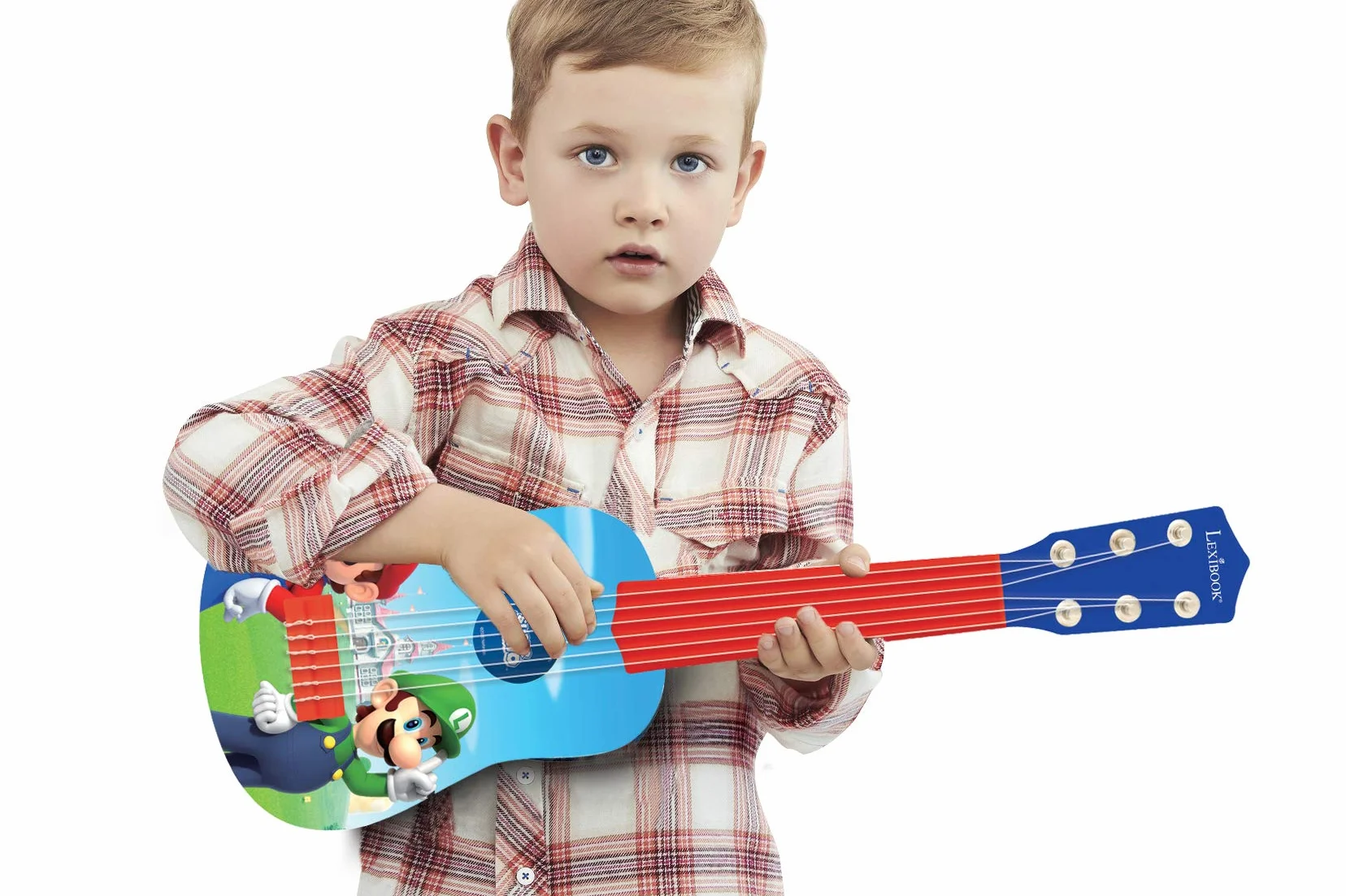 Lexibook Nintendo Mario Luigi My First Guitar, 6 Strun Nylonowych, 53 cm, Przewodnik w Zestawie, Niebieski, Czerwony, K200NI