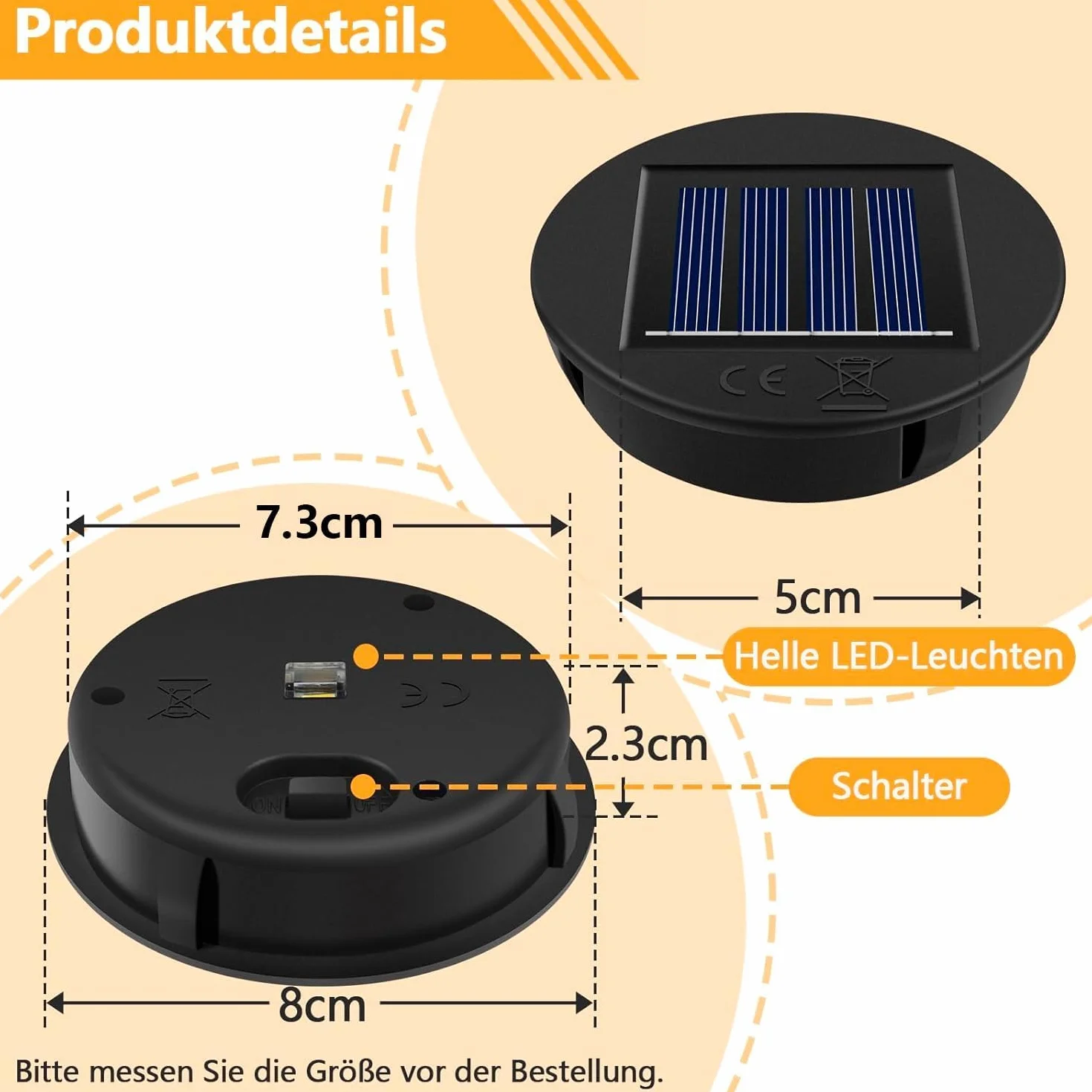 HELESIN Moduł solarny do lamp ogrodowych, latarni, pokrywek, 4 sztuki, 8 cm, 1,2 V, 600 mAh, zamiennik lampa, IP65, wodoszczelny